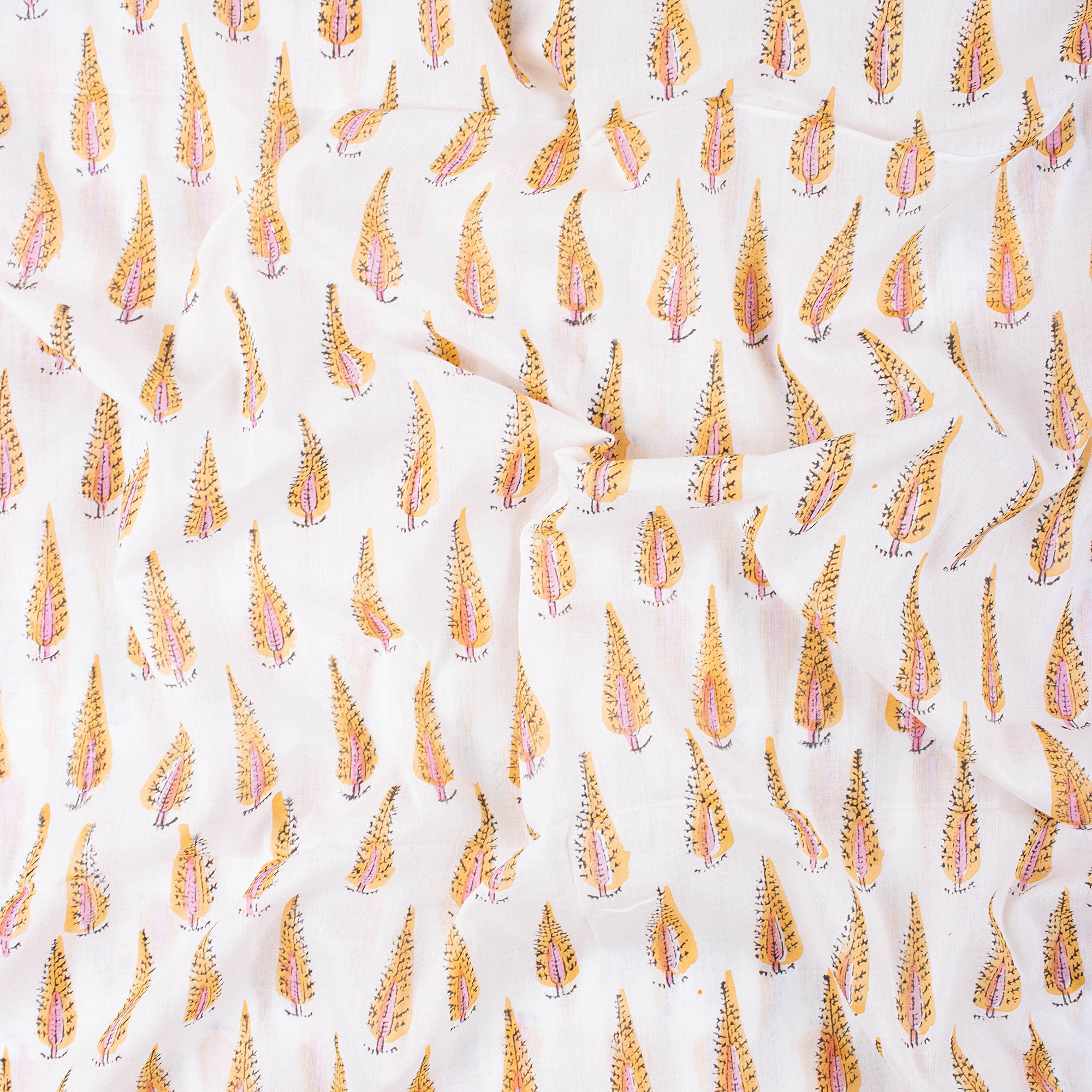Brown Hand Dyed Leaf Plant Cotton Printed Fabric
