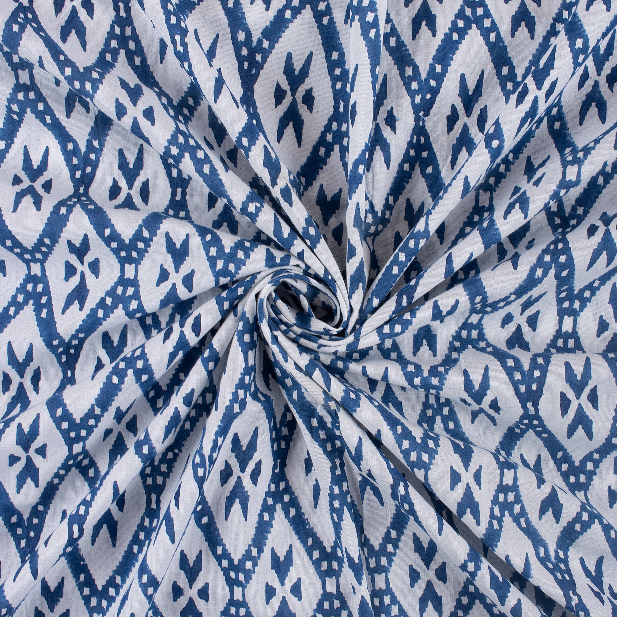 Blue Ikat Print Soft Cotton Fabric for Dress