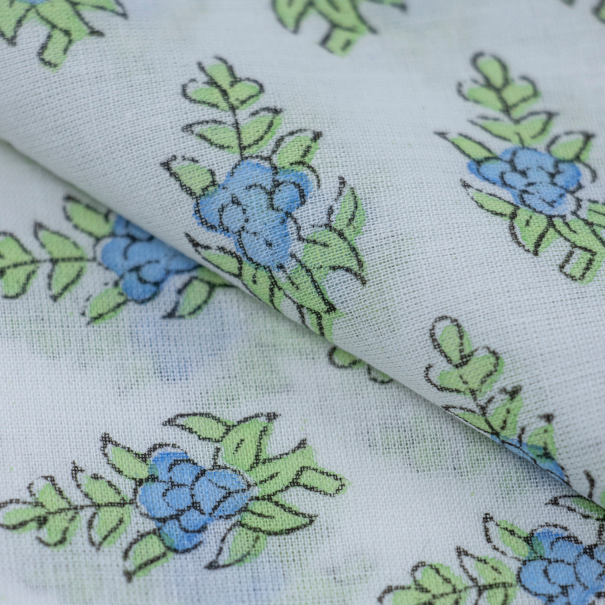 Jaipur Cotton Fabric Green Floral Handmade Printed