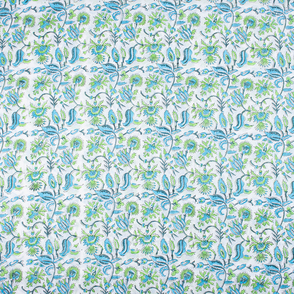 Hand Block Blue Floral Pure Cotton Indian Printed Textile Fabric