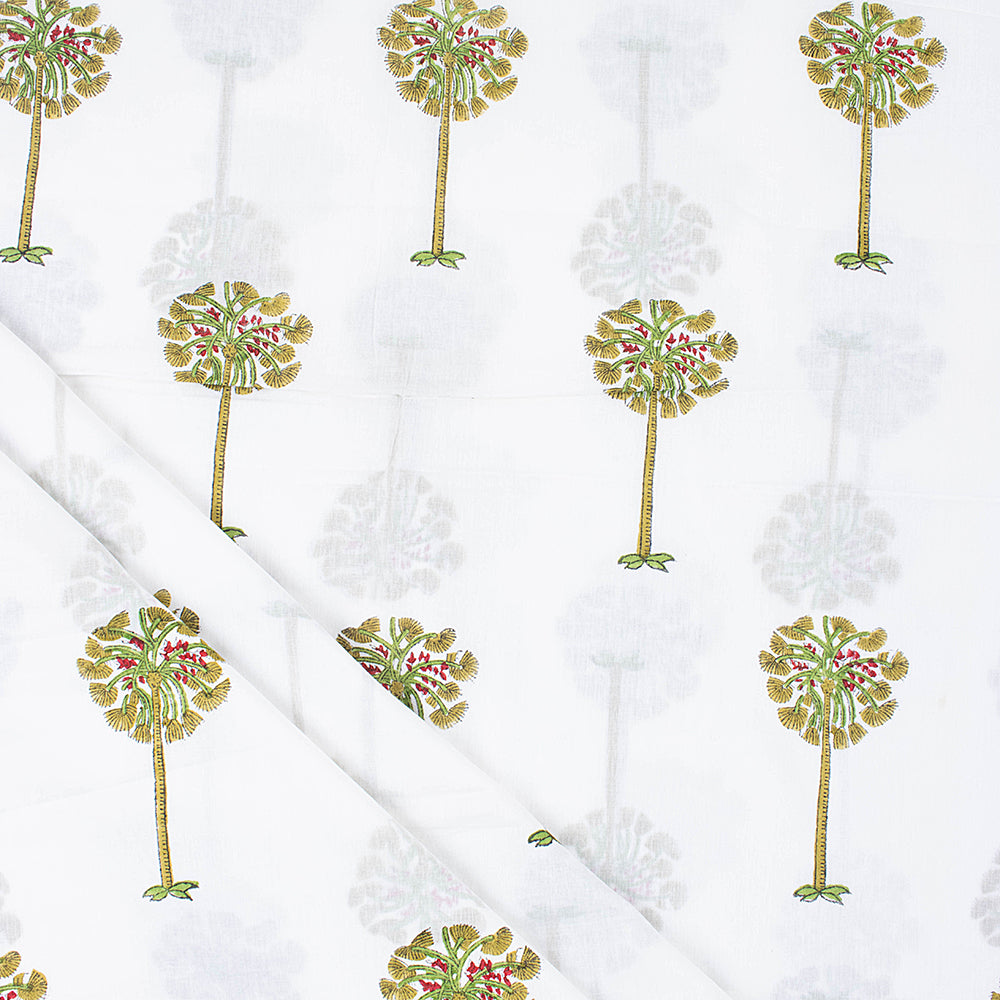 Green Natural Borassus Print Tie and Dye Fabric