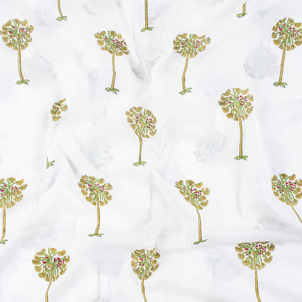 Green Natural Borassus Print Tie and Dye Fabric