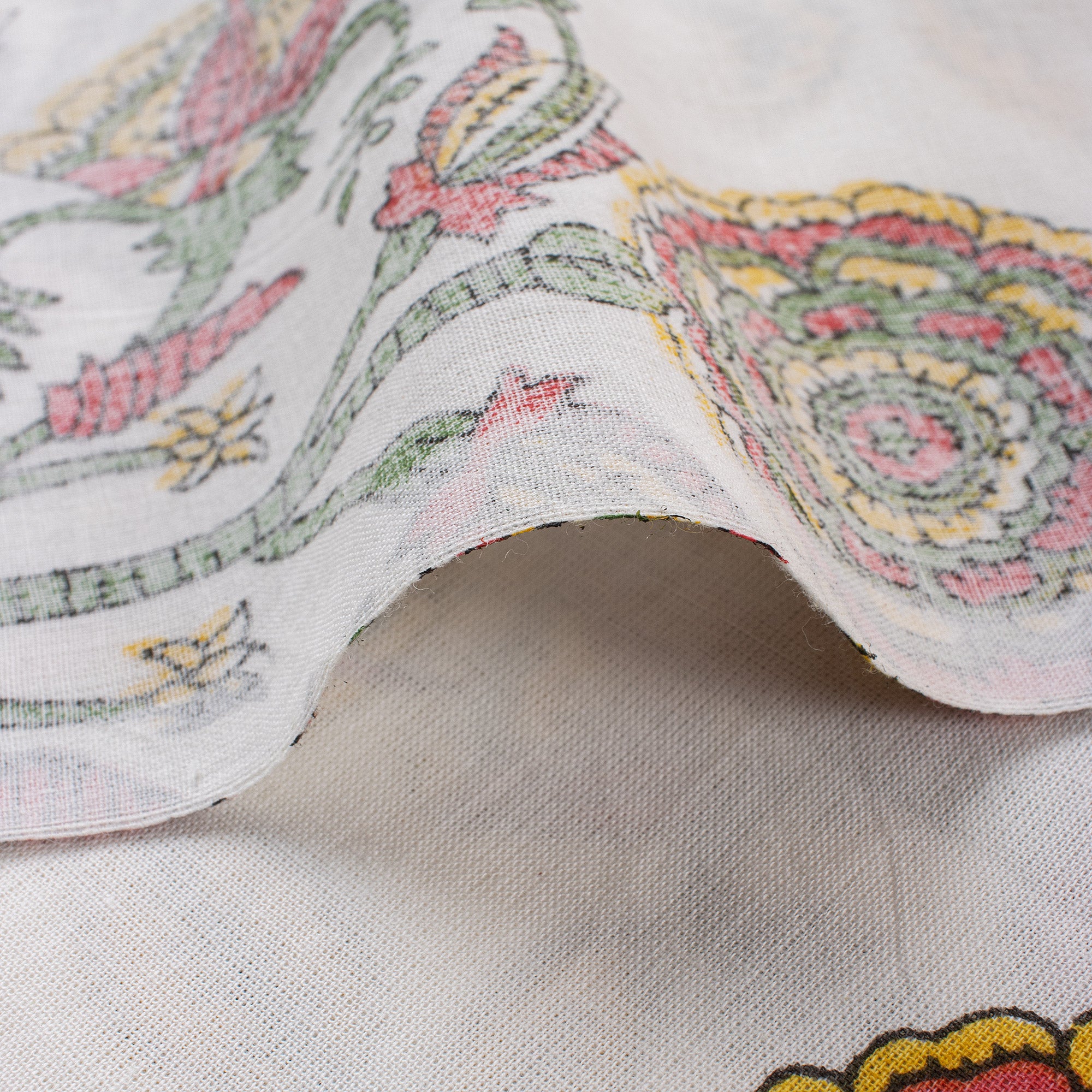 Yellow Floral Hand Block Printed Fabric