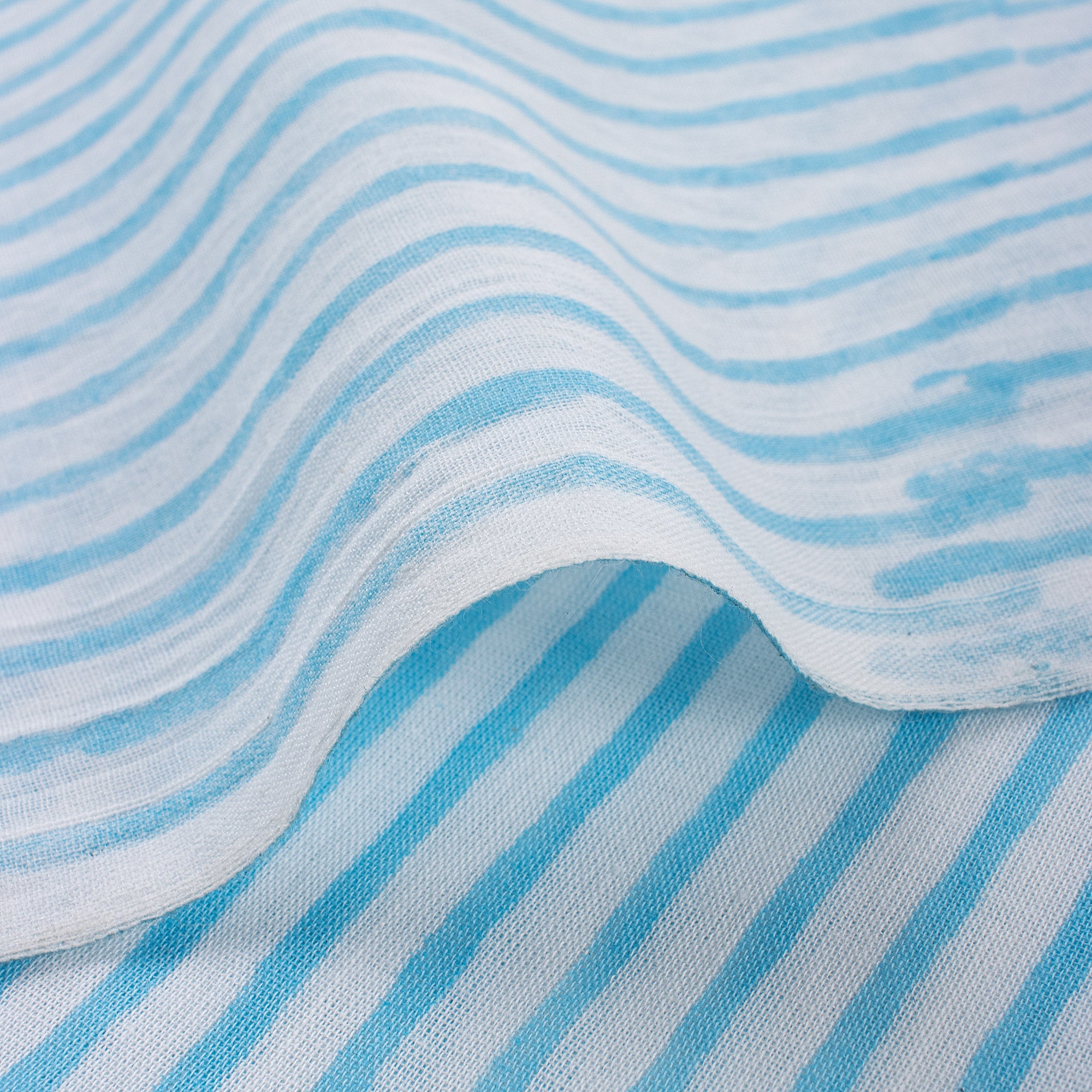 Hand Block Printed Blue Stripe Cotton Fabric Online