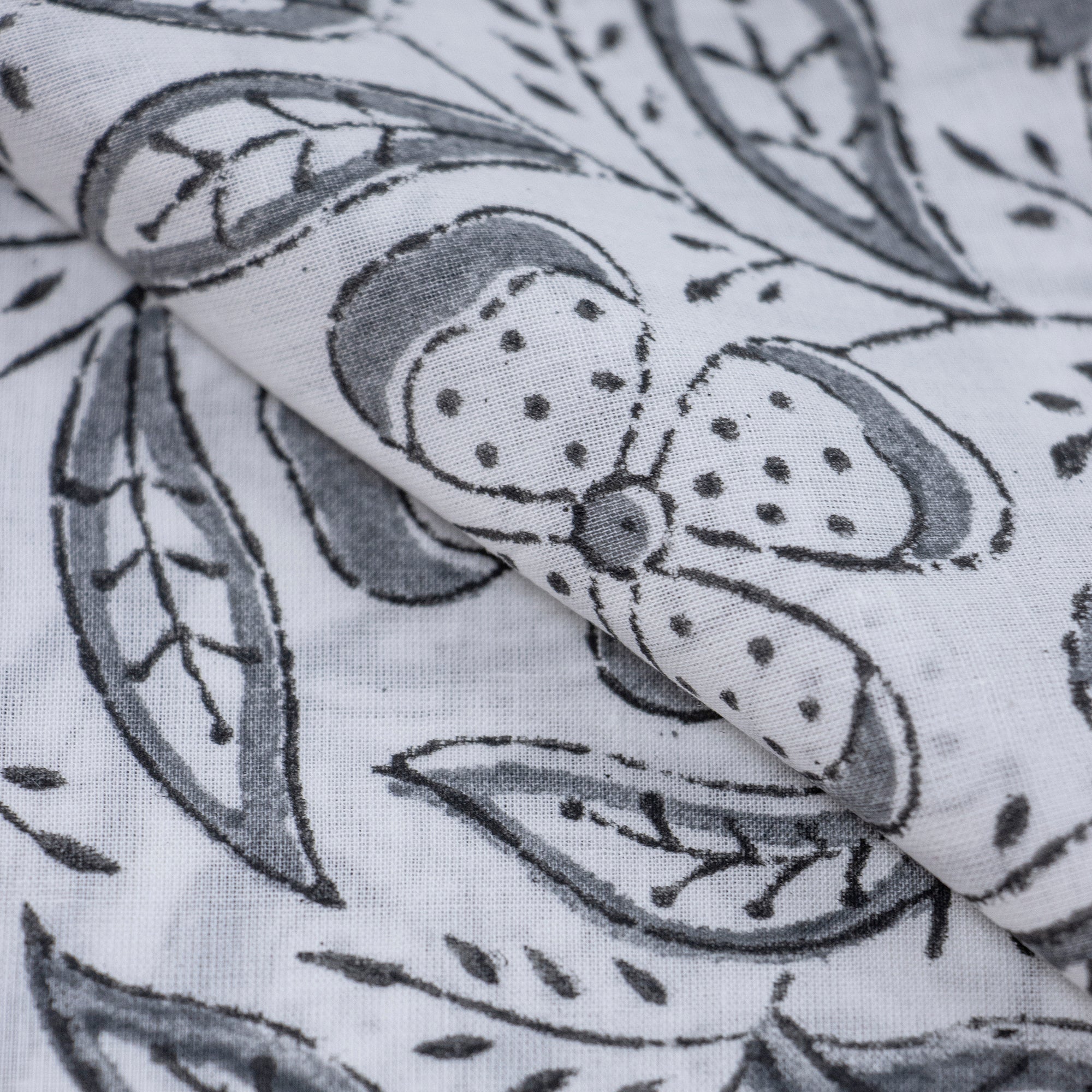Jaipur Grey Cotton Fabric with Leaf Printed