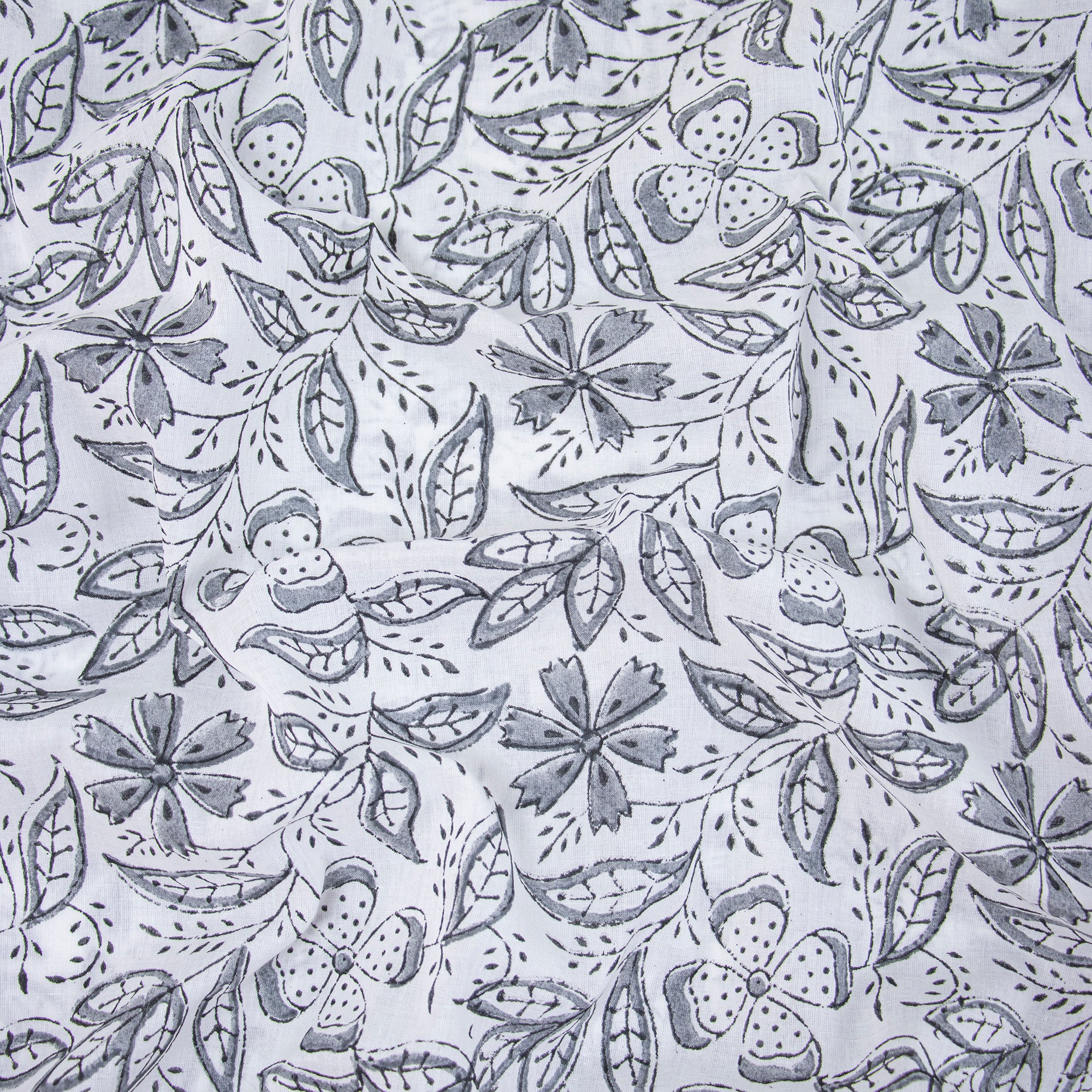 Jaipur Grey Cotton Fabric with Leaf Printed