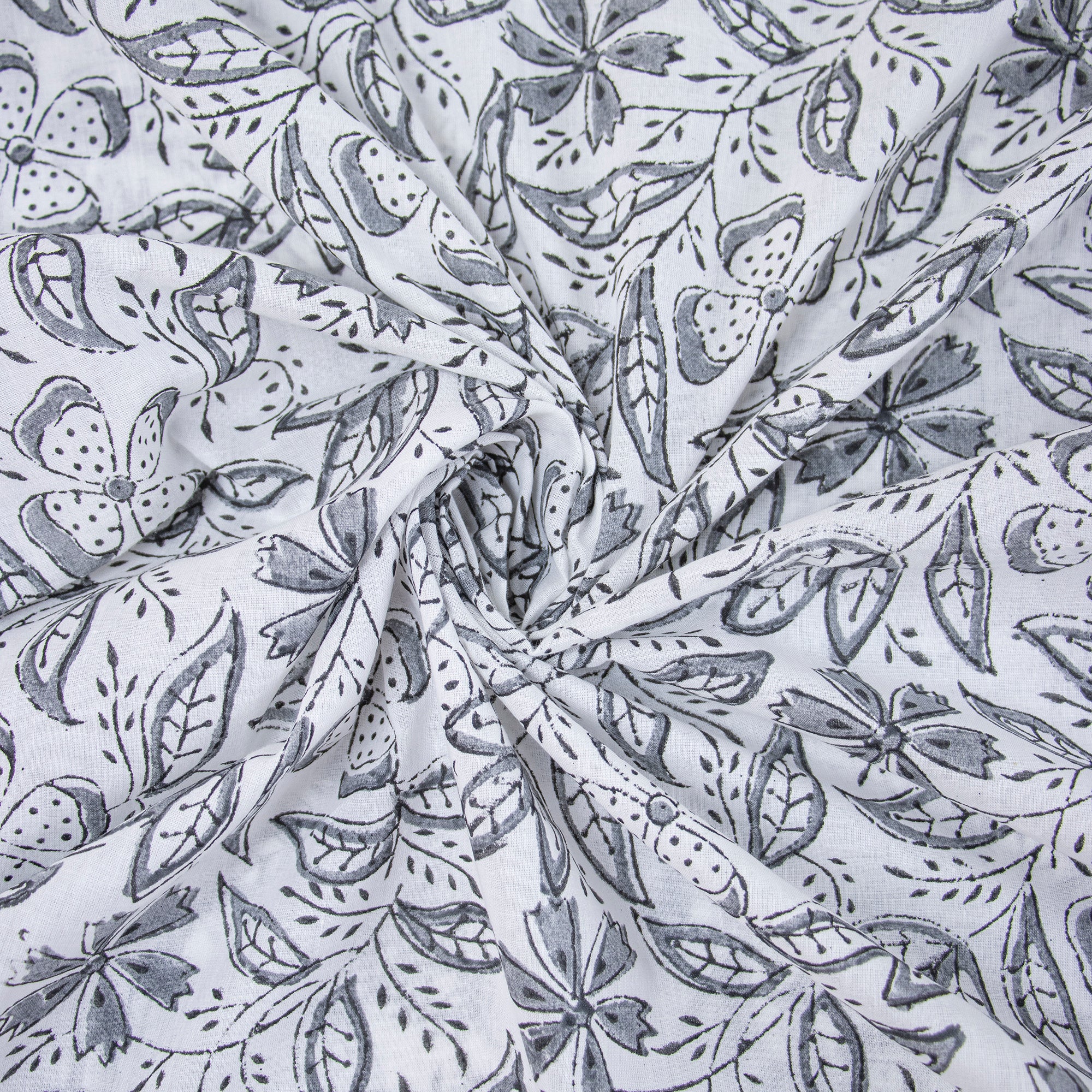 Jaipur Grey Cotton Fabric with Leaf Printed