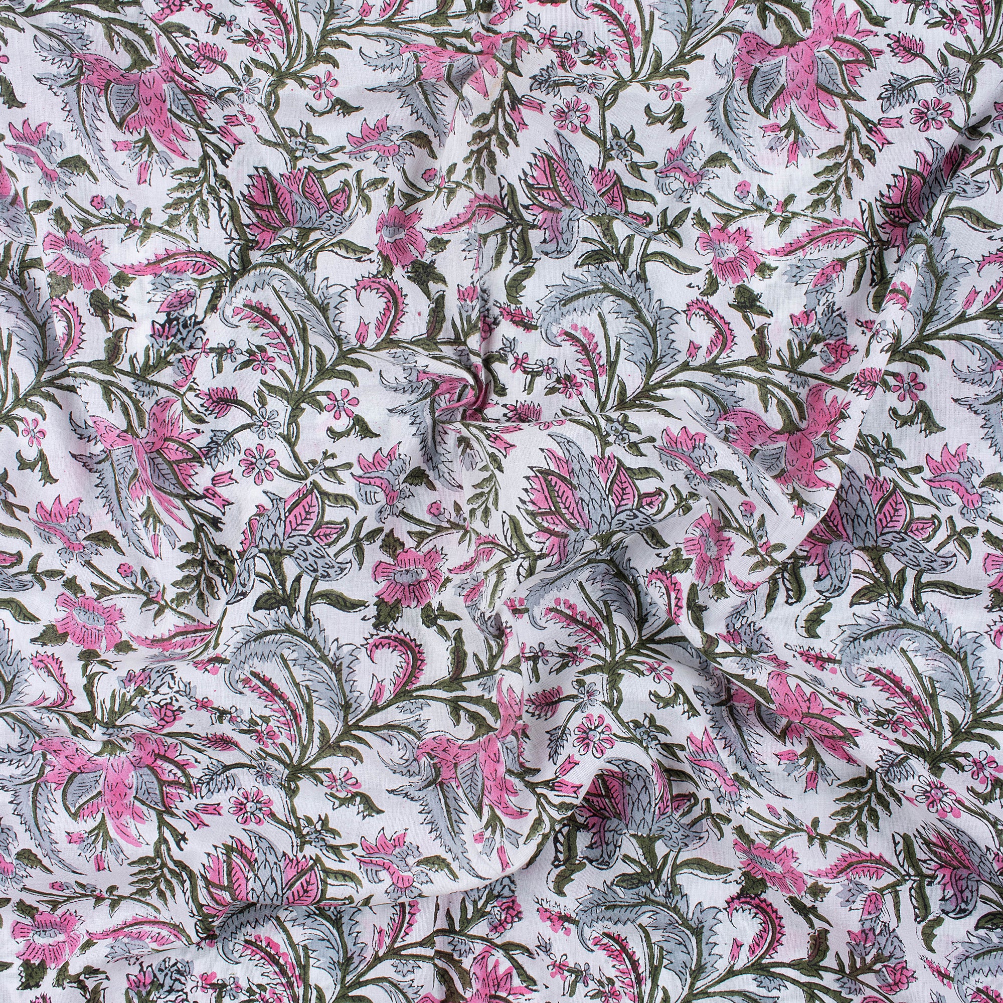 Pink Hand Dyed Floral Print Silk Cotton Fabric
