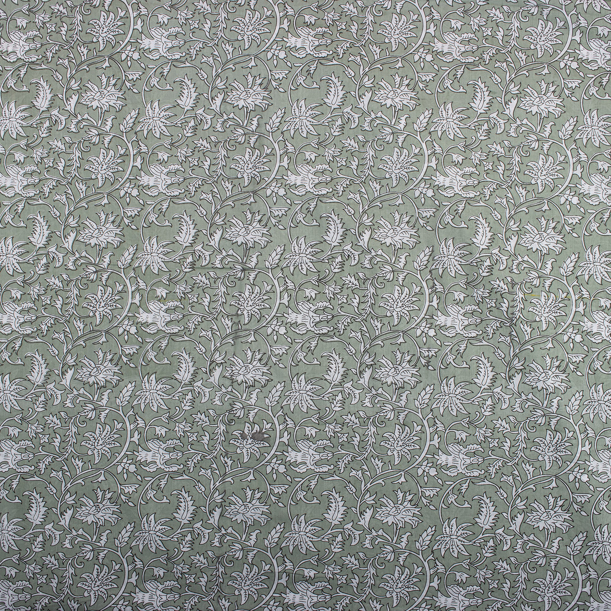 Olive Green Floral Hand Block Printed Pure Cotton Fabric