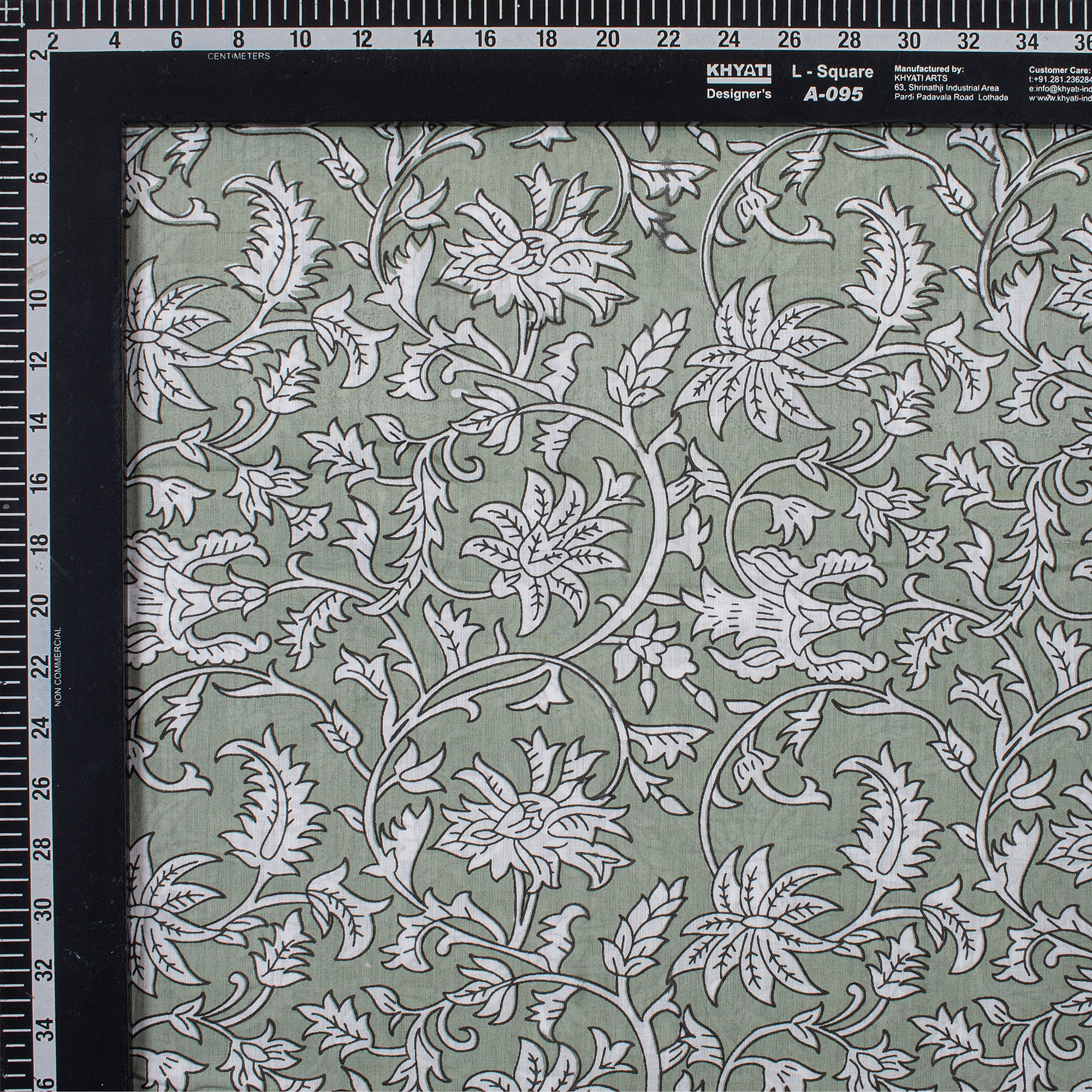 Olive Green Floral Hand Block Printed Pure Cotton Fabric