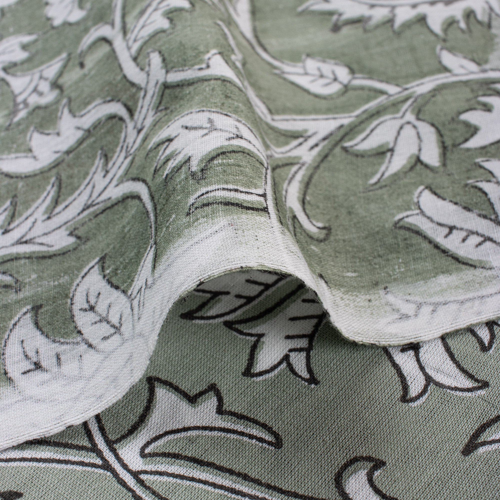 Olive Green Floral Hand Block Printed Pure Cotton Fabric