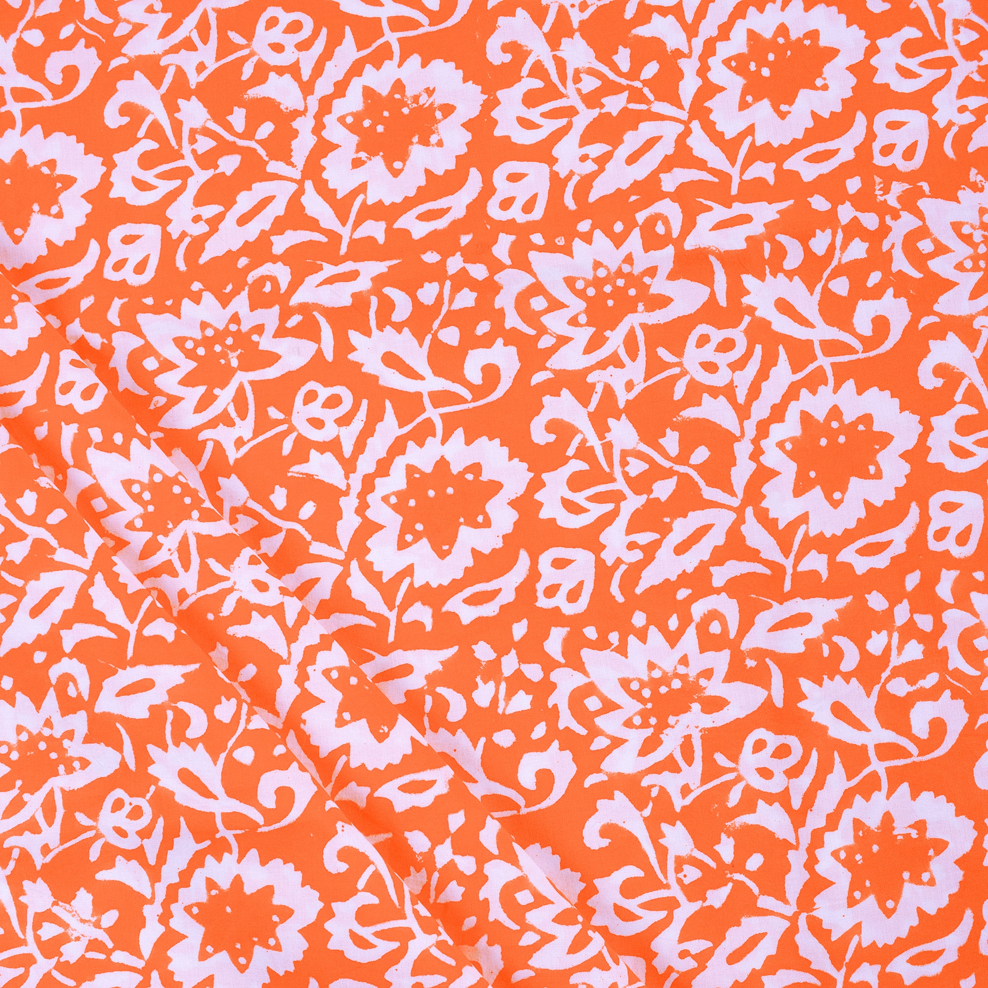 New Floral Printed Handmade Orange Fabric
