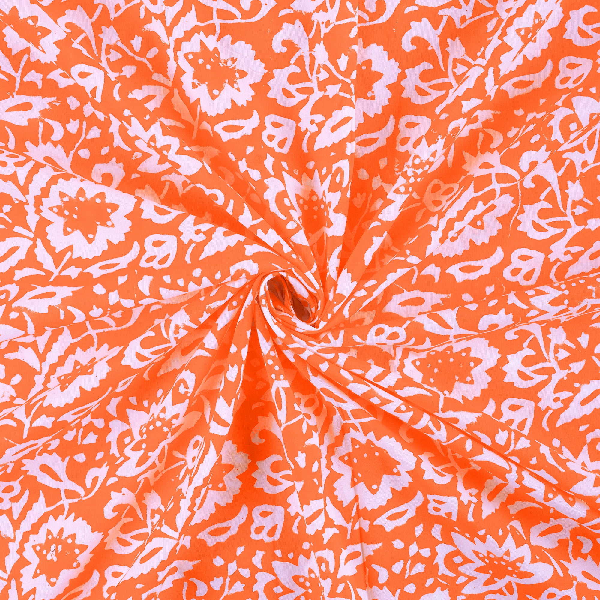 New Floral Printed Handmade Orange Fabric