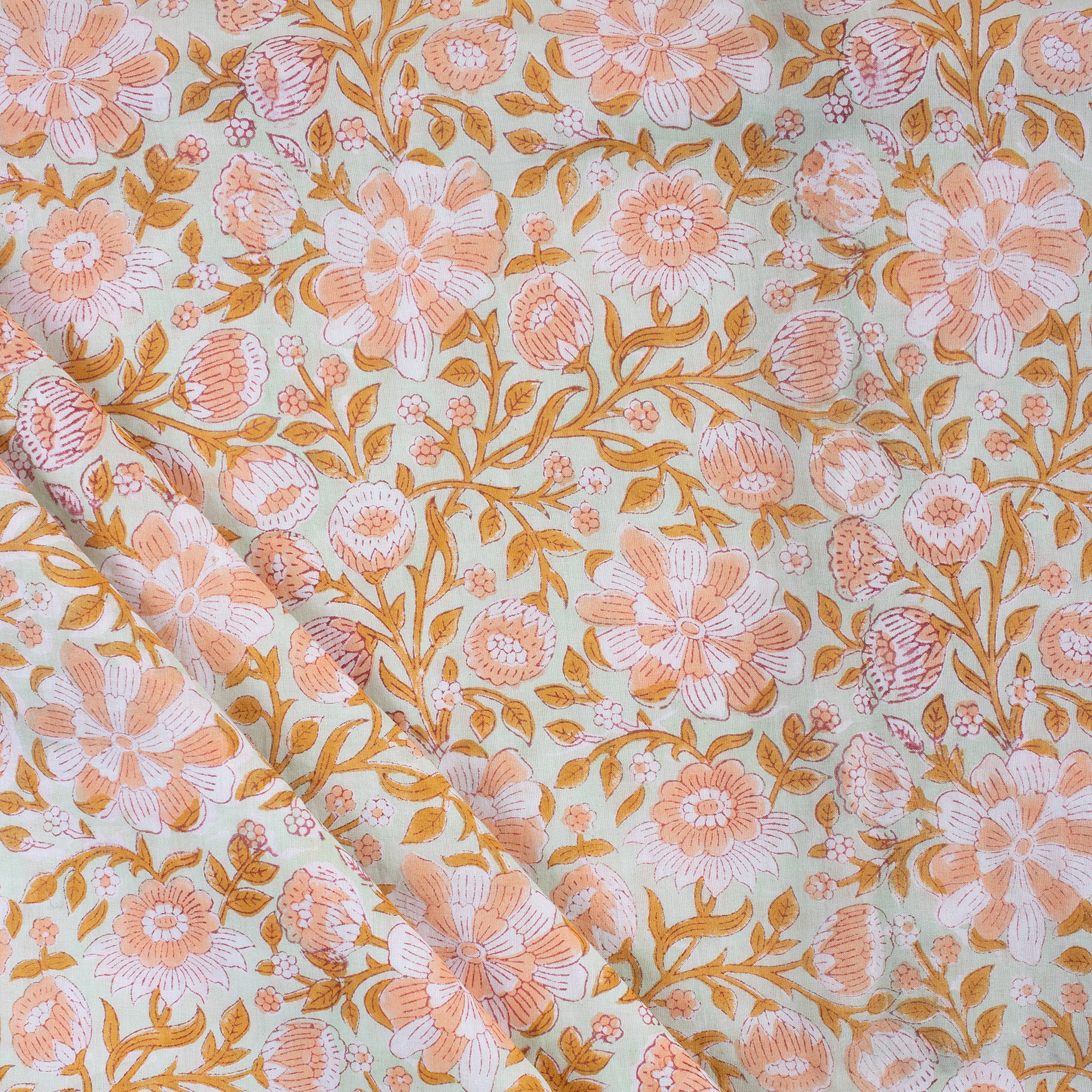 Trendy Hand Block Printed Pink Floral Cotton Fabric