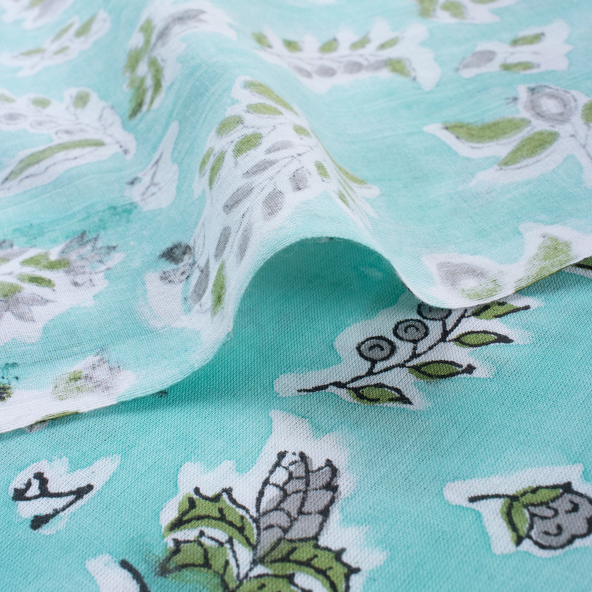 Leaf Indian Hand Block Printed Fabric by Yard