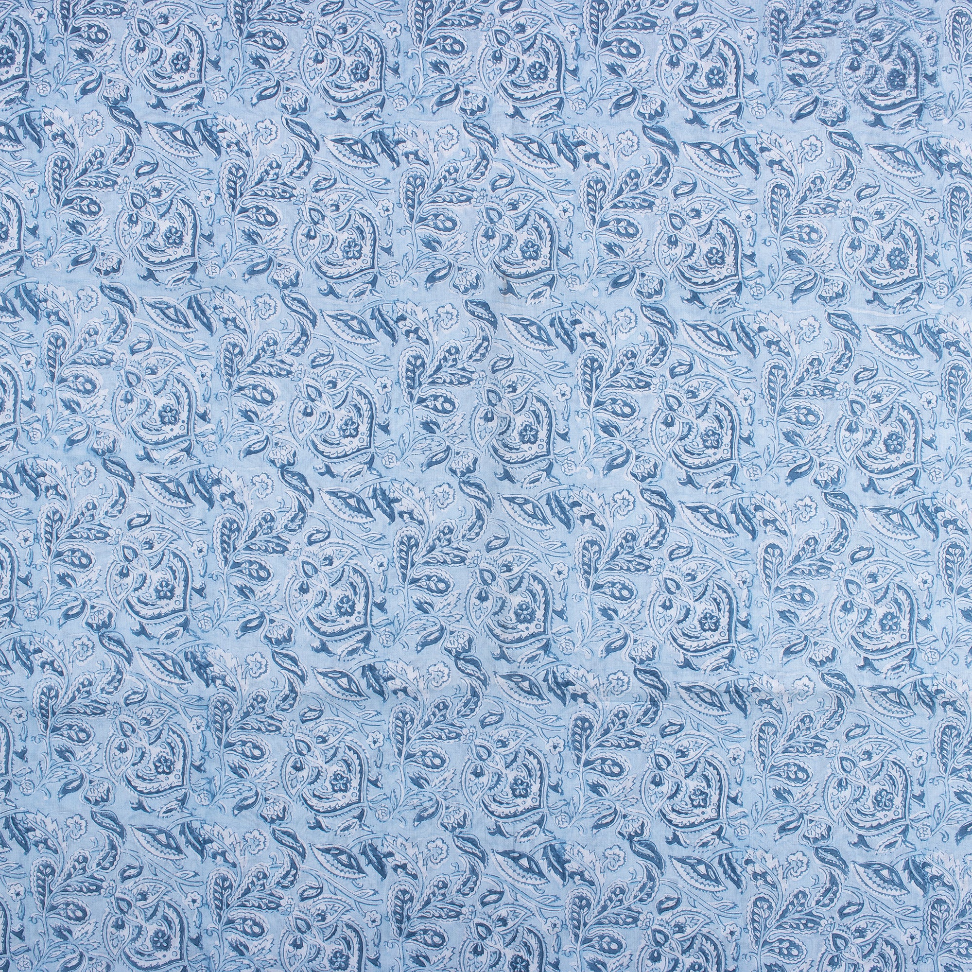 Blue Floral Block Printed Cotton Fabric