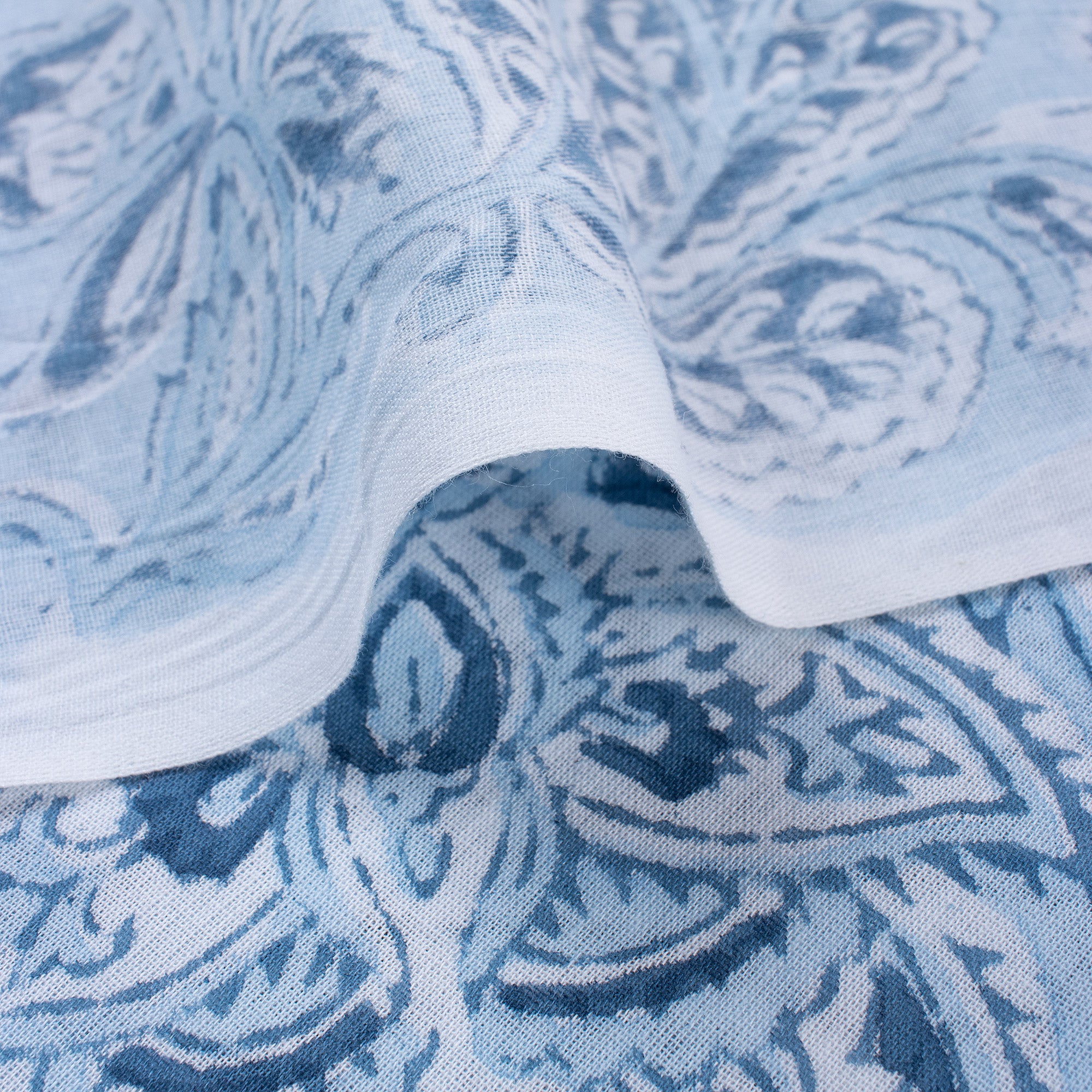 Blue Floral Block Printed Cotton Fabric