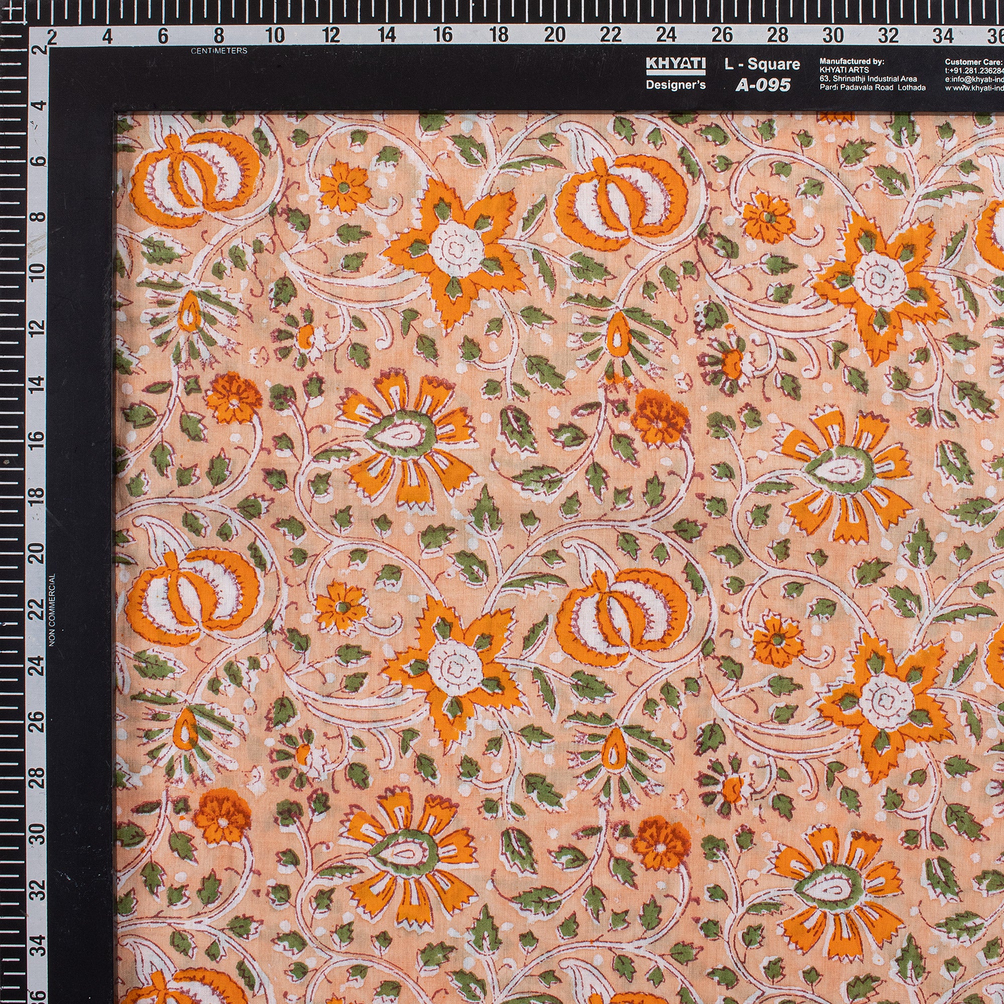 Decorative Orange Floral Hand Block Printed Fabric
