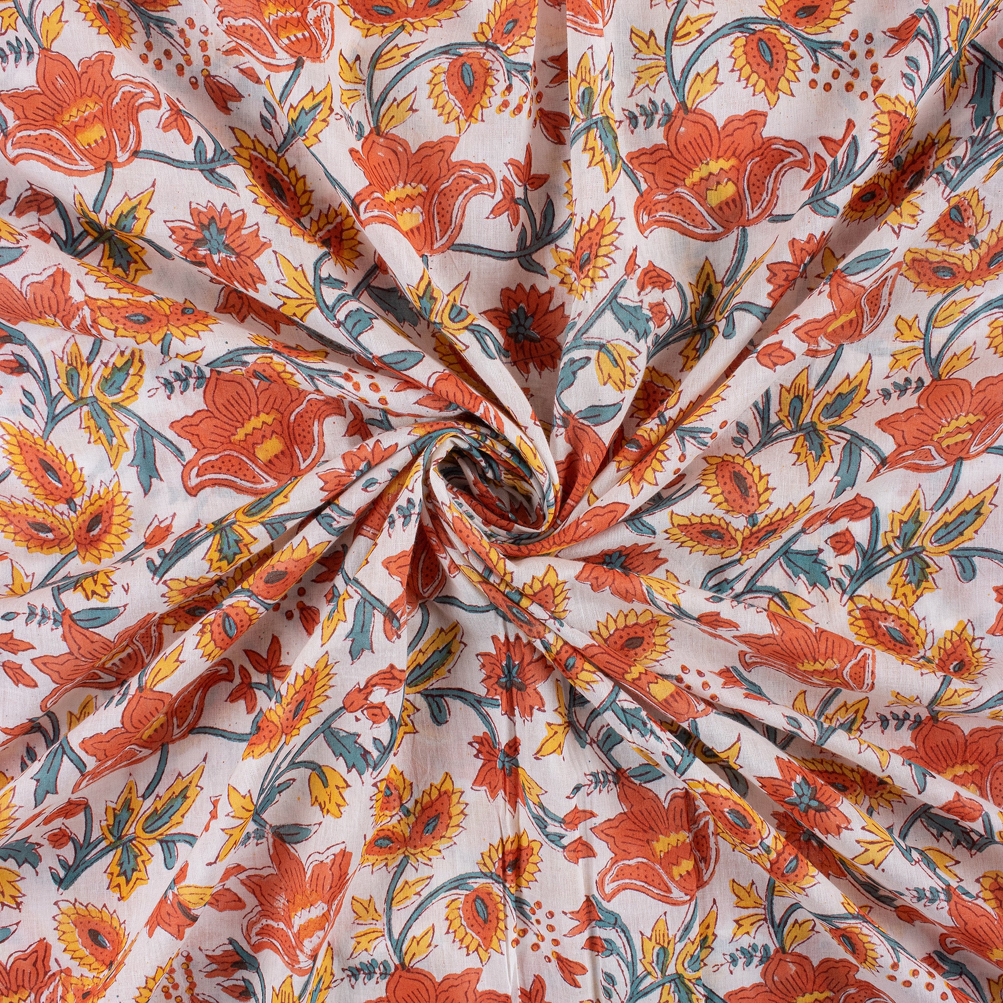 Premium Floral Hand Block Printed Pure Cotton Fabric