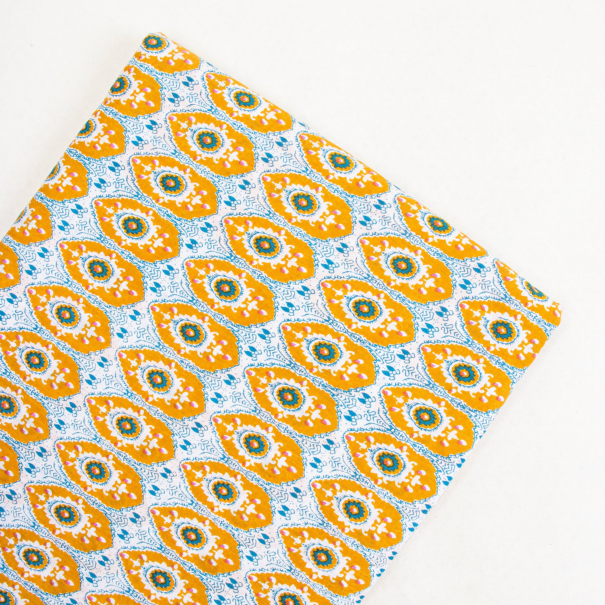 Yellow Bagru Print Fabric Cotton