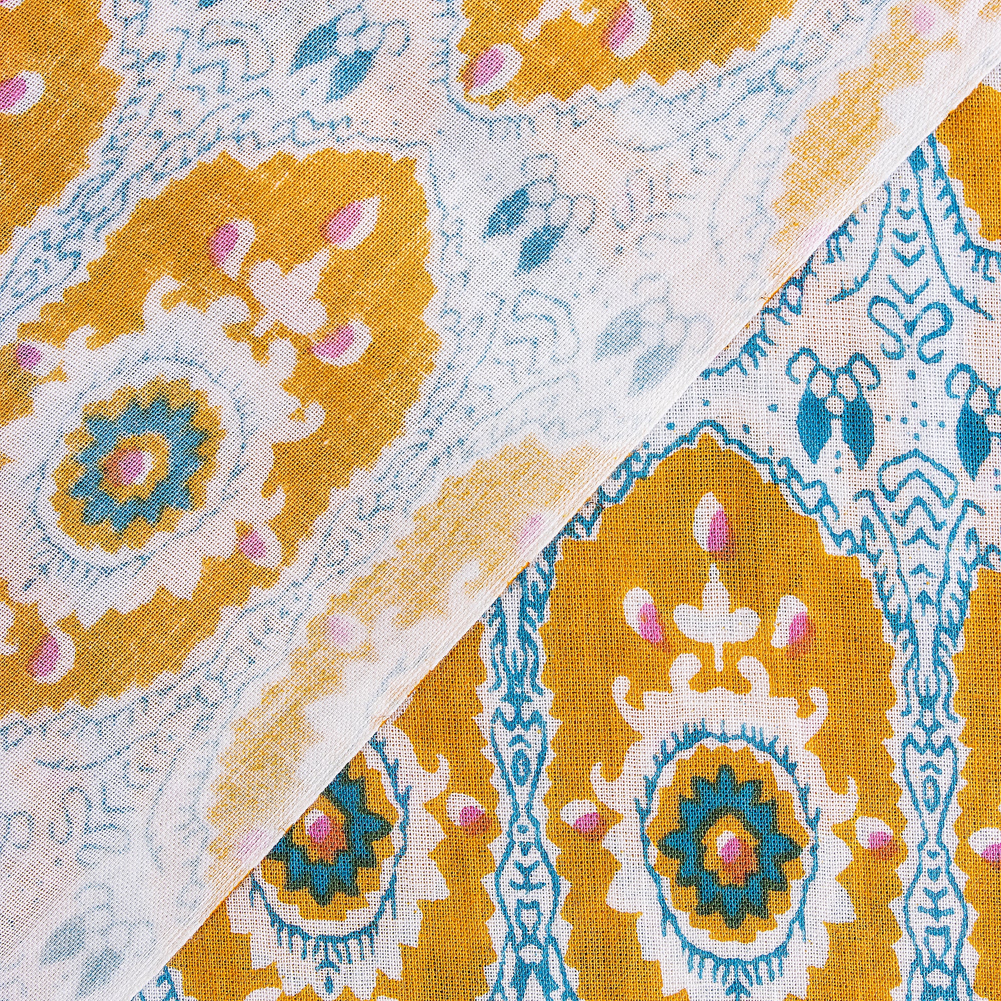 Yellow Bagru Print Fabric Cotton