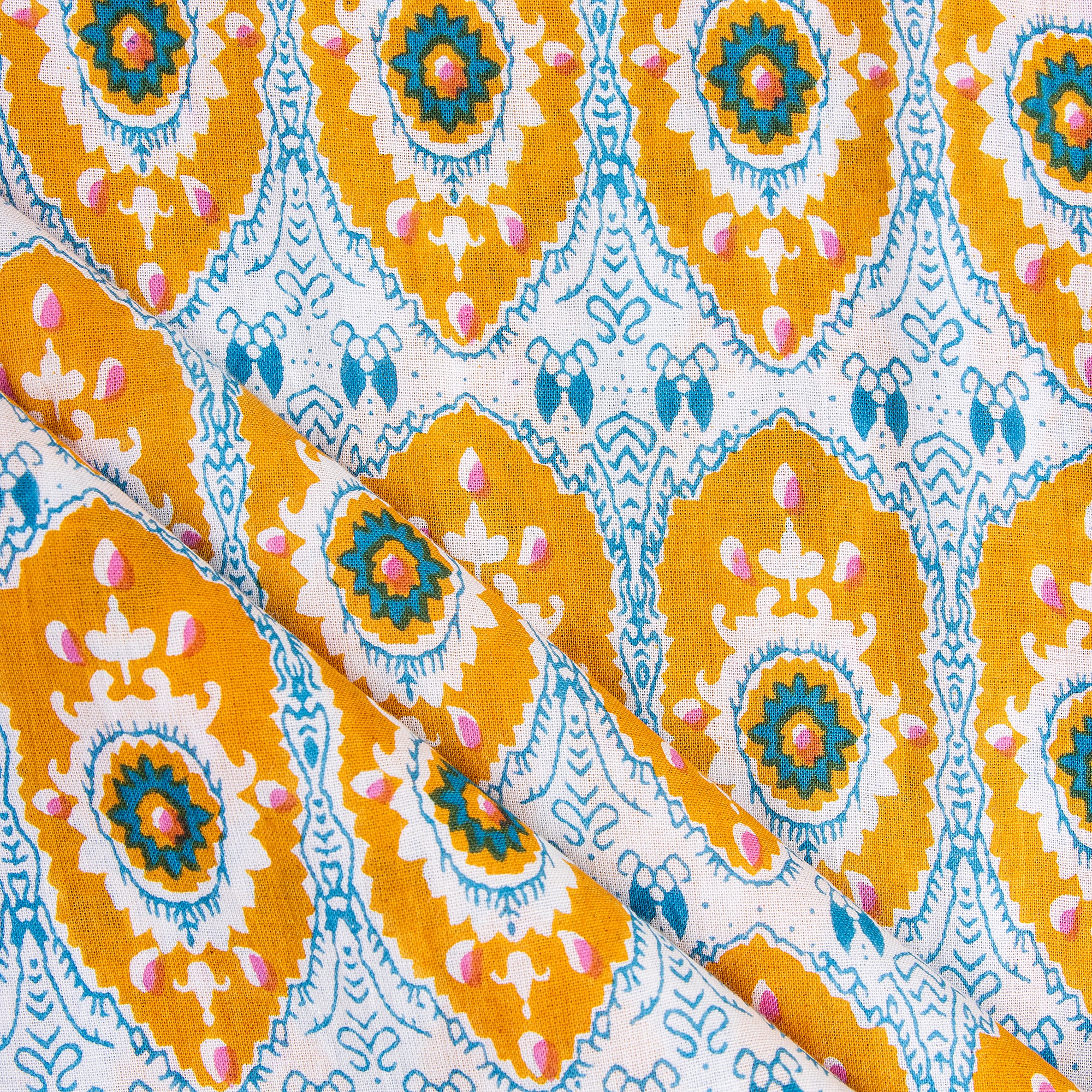 Yellow Bagru Print Fabric Cotton