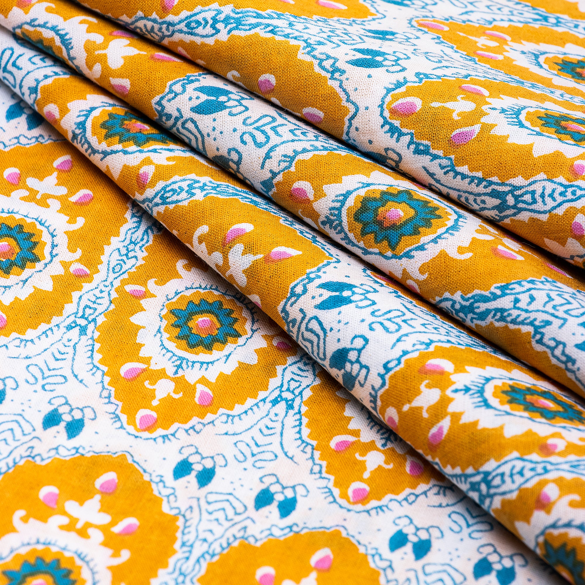 Yellow Bagru Print Fabric Cotton