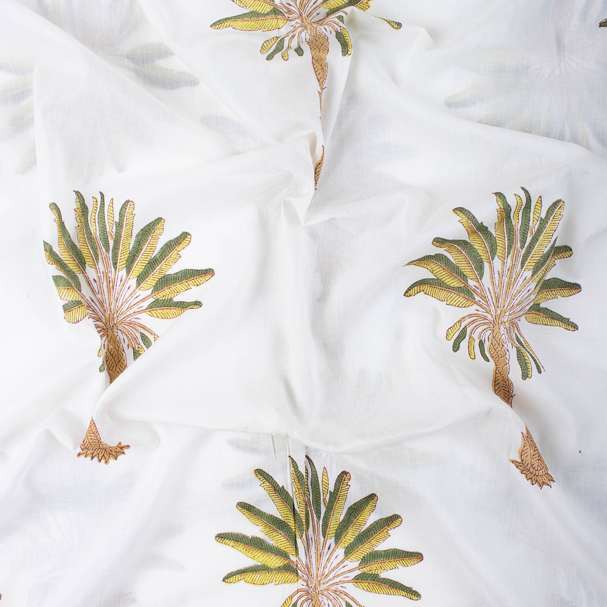 Organic Cotton Fabric Natural Green Palm Tree Print