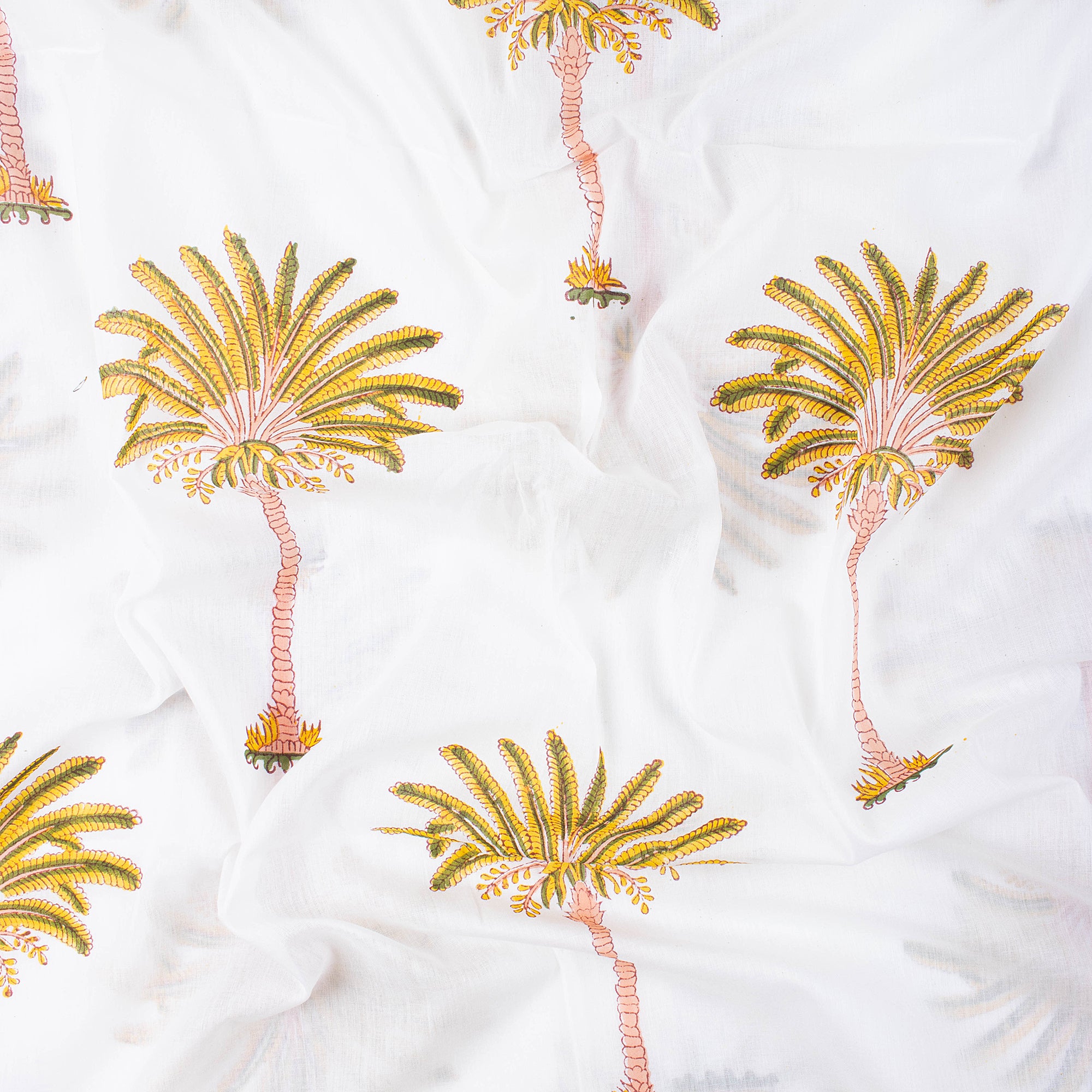 Mustard Yellow Block Print Fabric Natural Palm Cotton Fabric