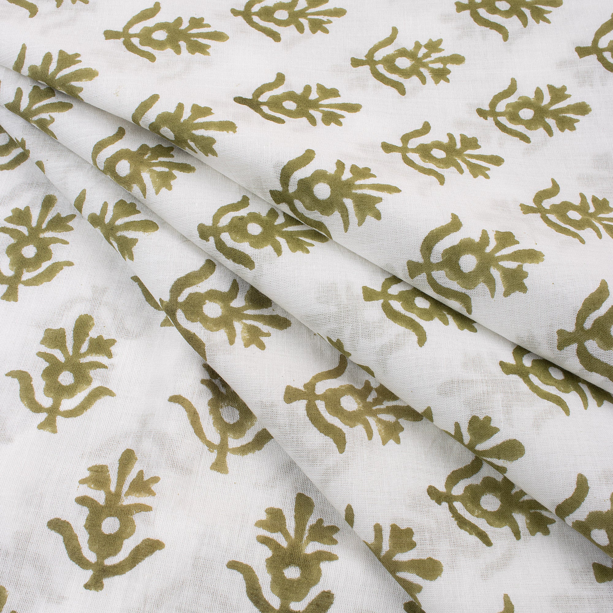 Modern Green Booti Block Print Fabric For Women Dress