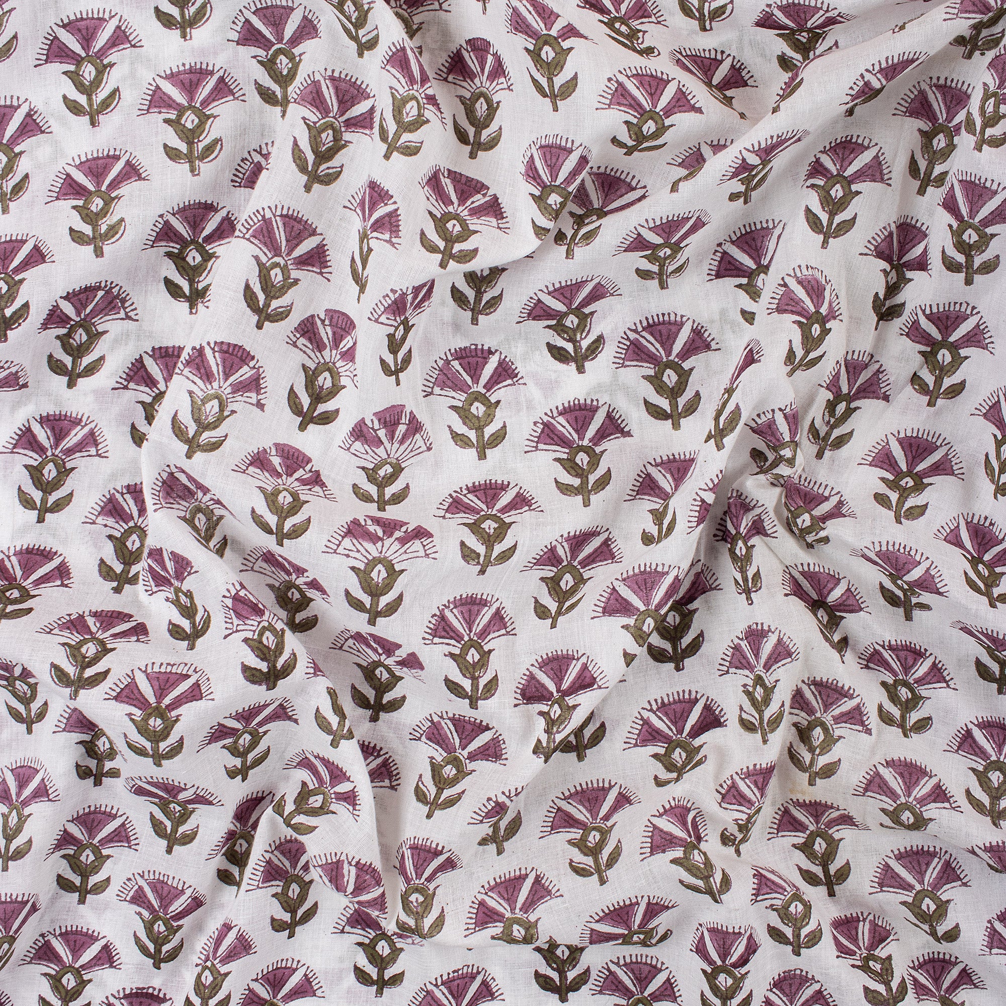 Stylish Purple Floral Hand Blocked Pure Cotton Fabric