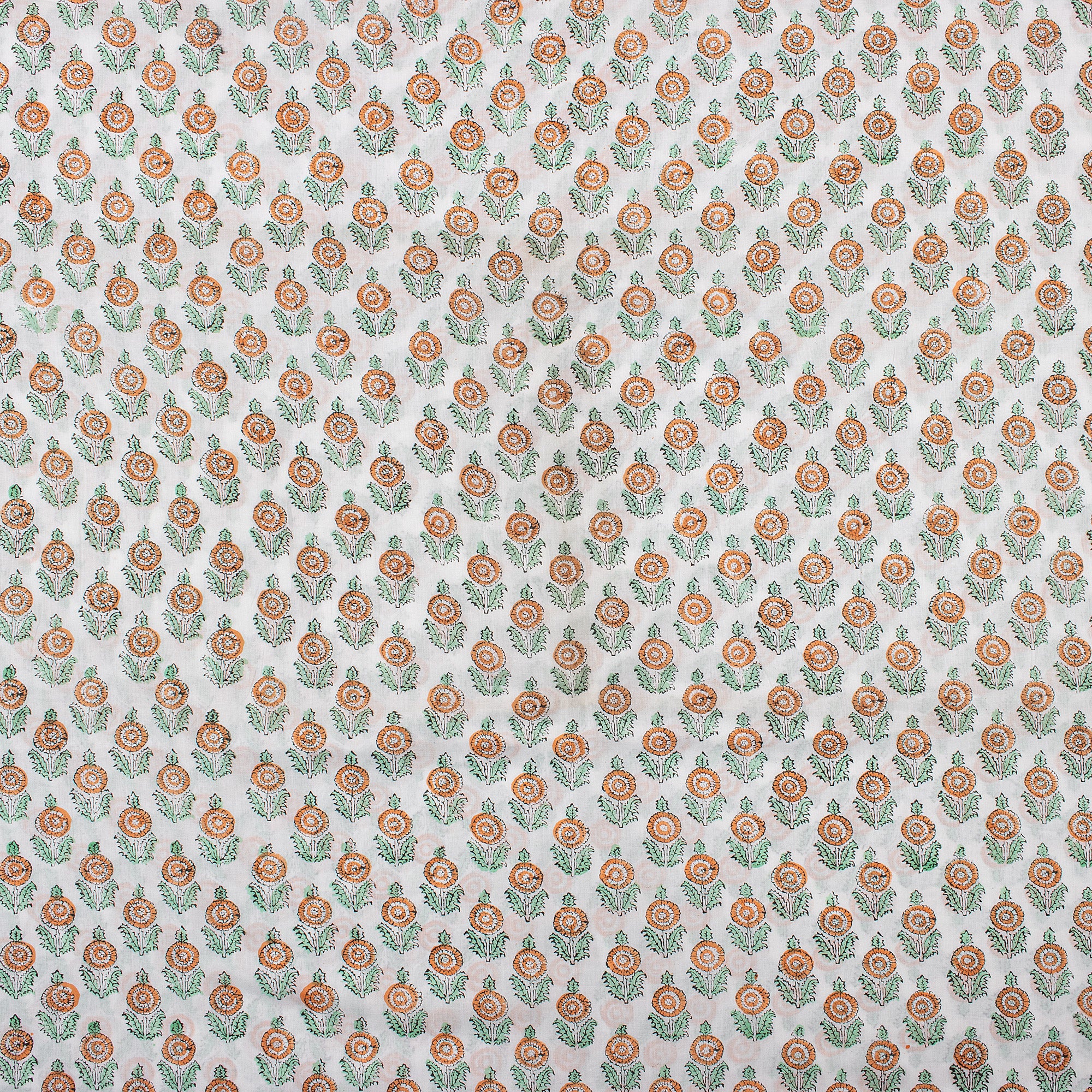 Sustainable Orange Floral Cotton Fabric - Indian Hand Block Print