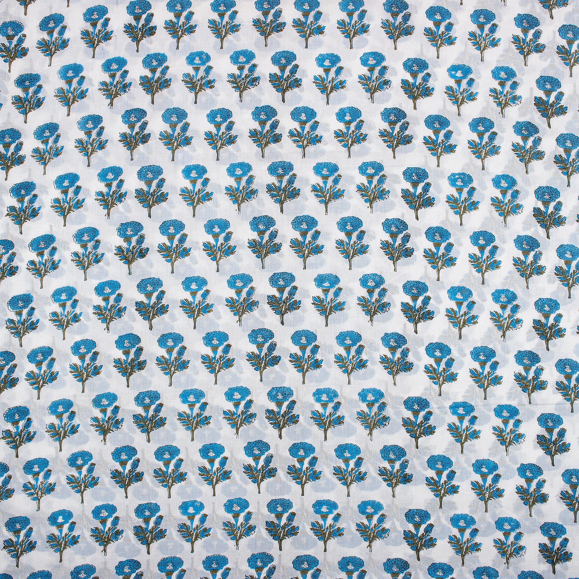 Indian Blue Floral Hand Block Printed Fabric