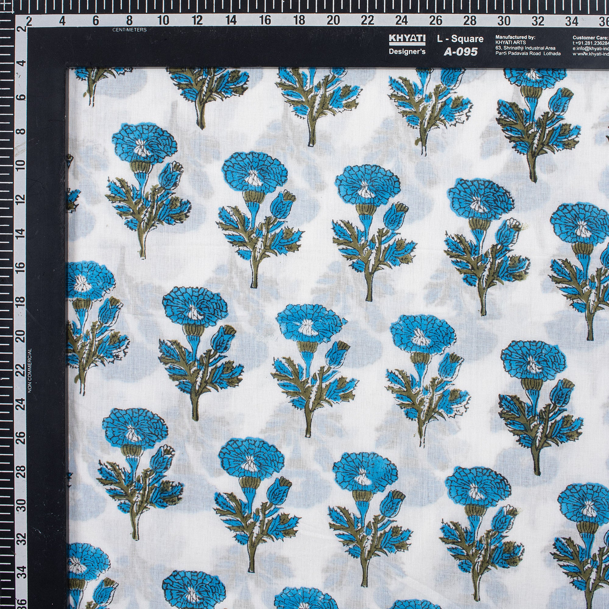 Indian Blue Floral Hand Block Printed Fabric