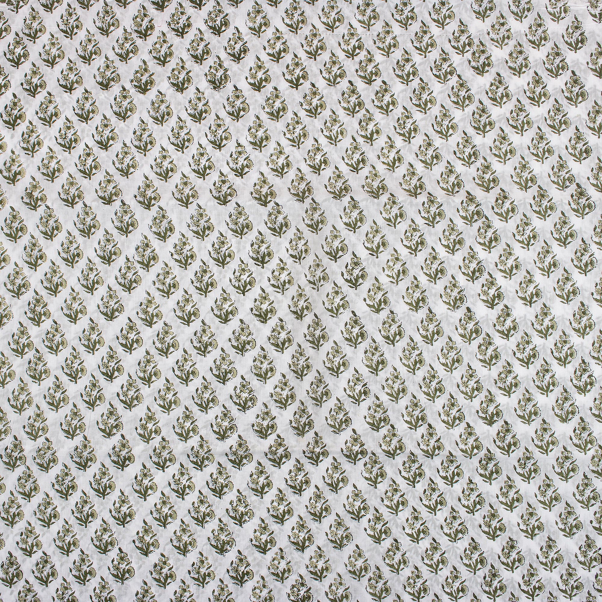 Green Floral Pure Cotton Hand Block Printed Fabric