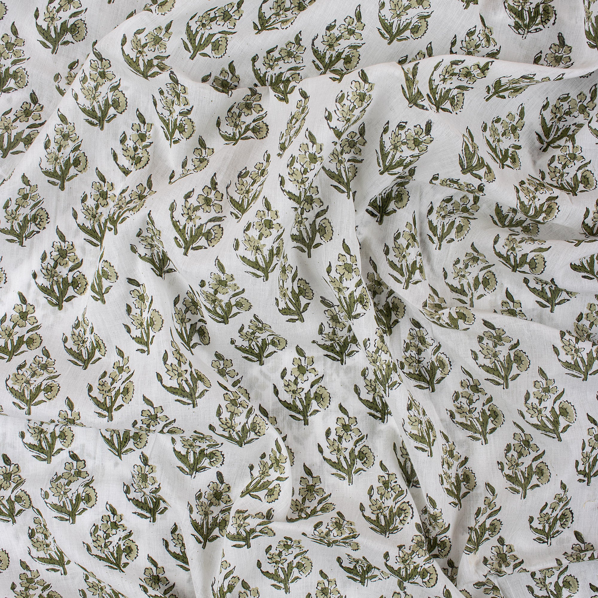 Green Floral Pure Cotton Hand Block Printed Fabric