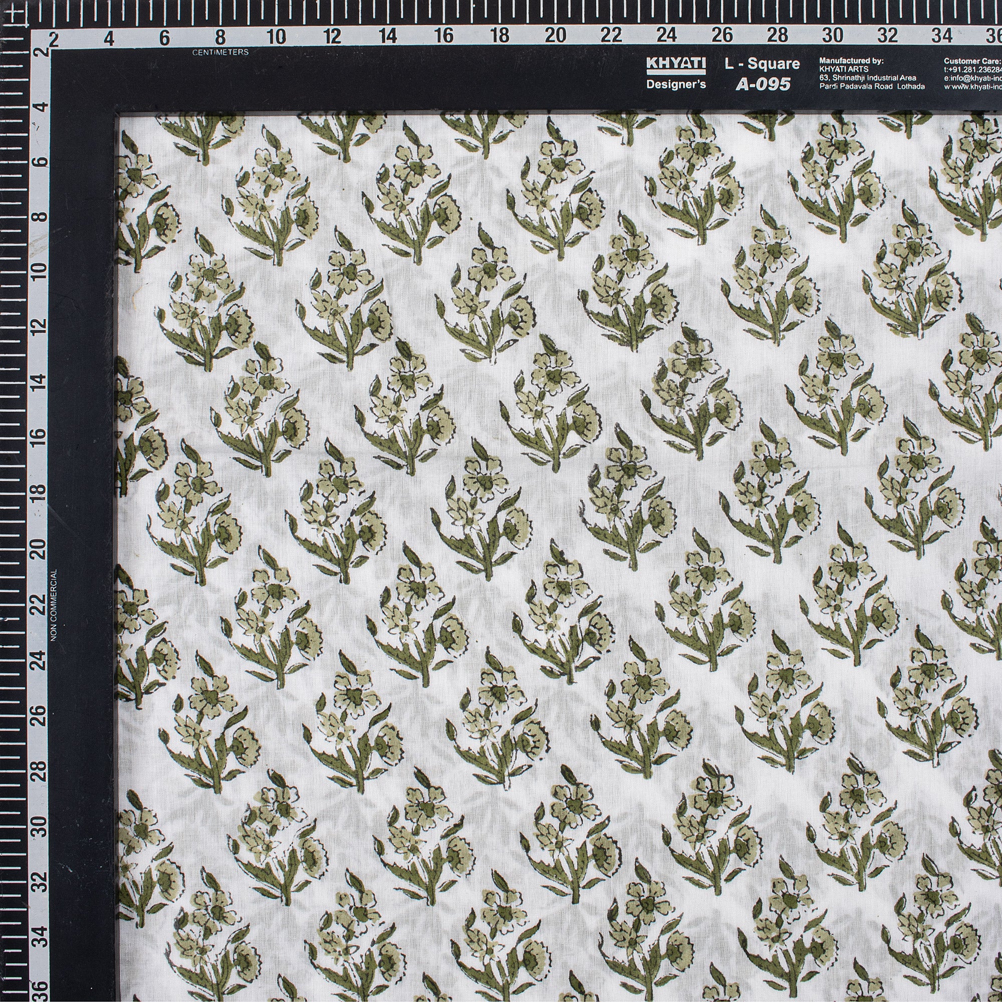Green Floral Pure Cotton Hand Block Printed Fabric