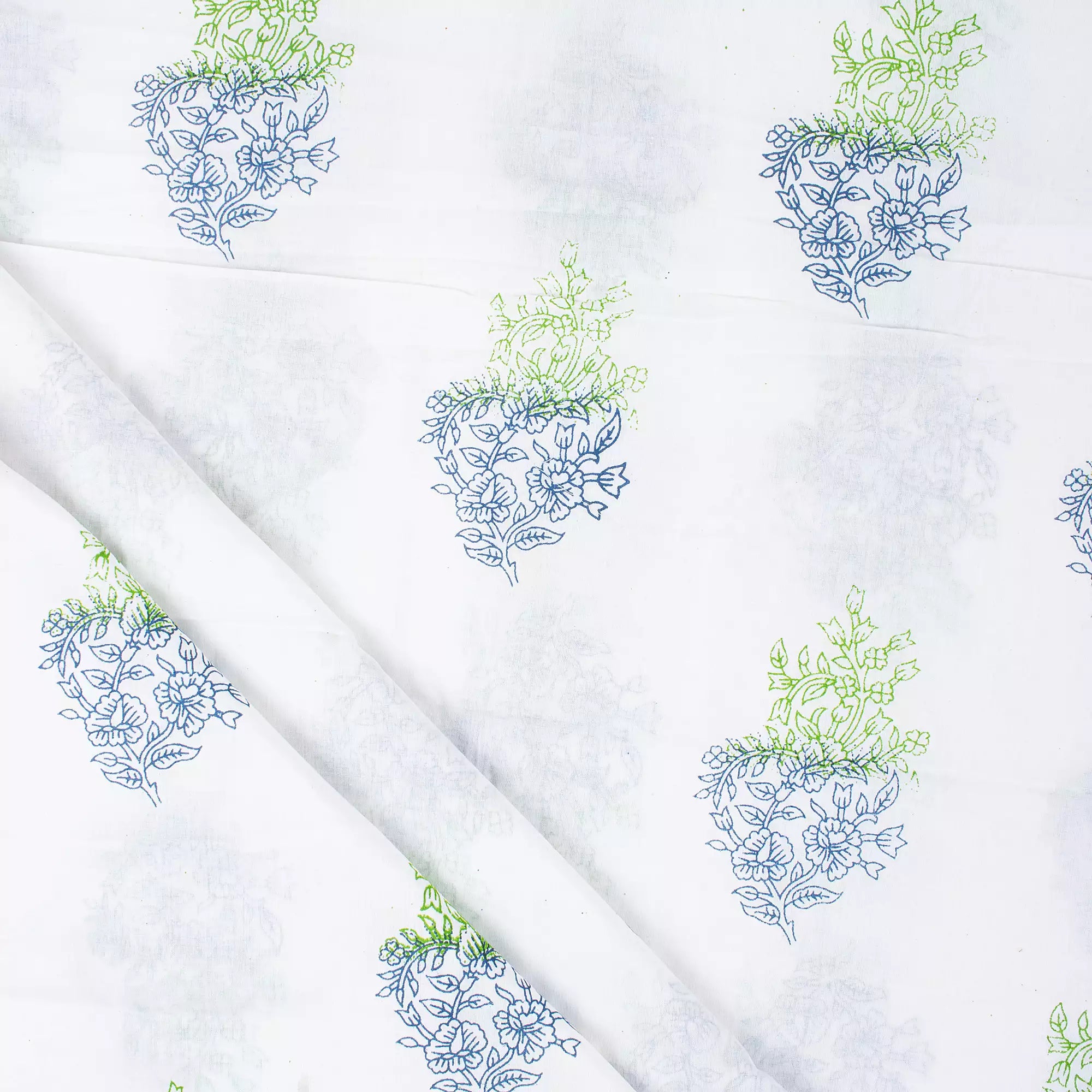 Quality Blue Floral Hand Block Printed Fabric