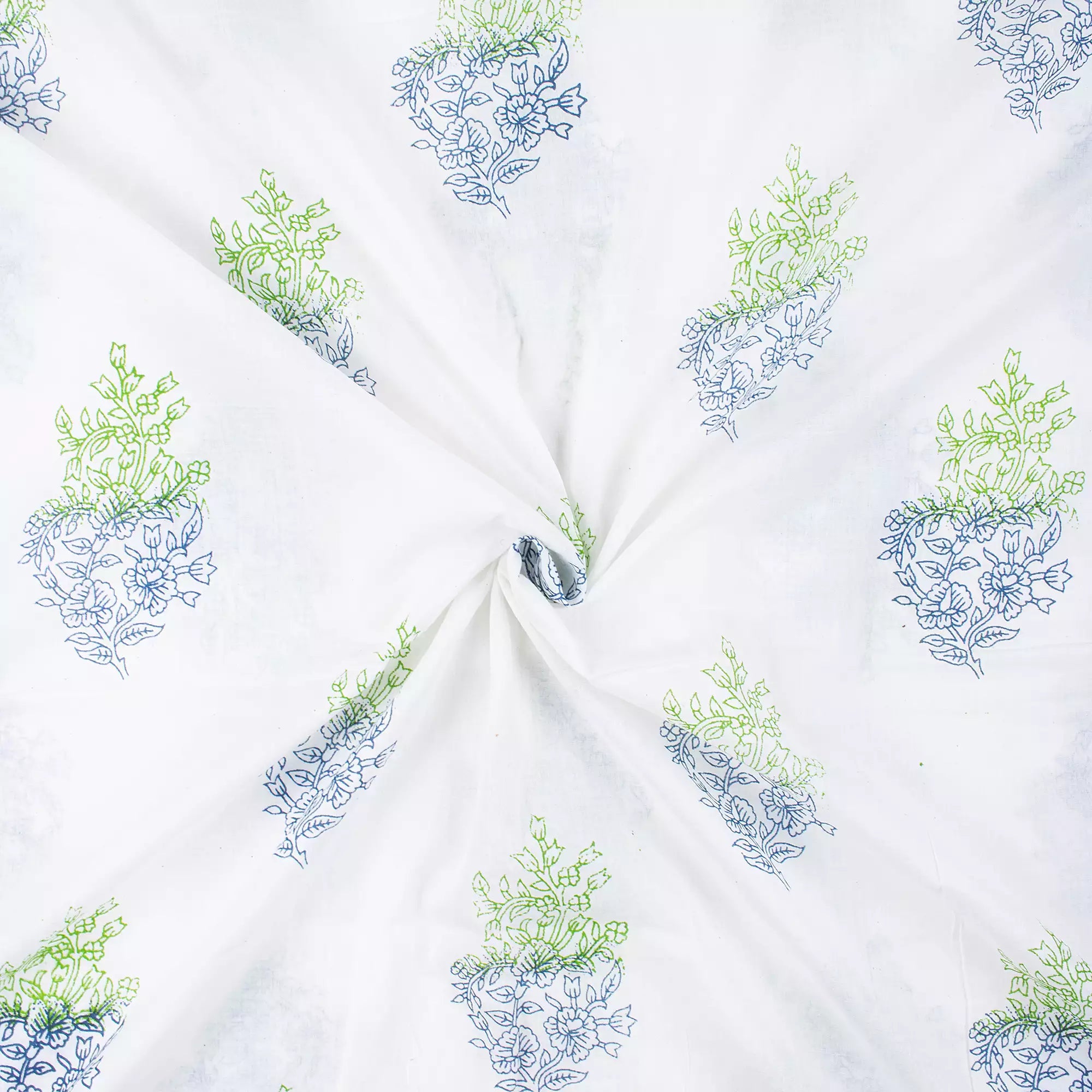 Quality Blue Floral Hand Block Printed Fabric