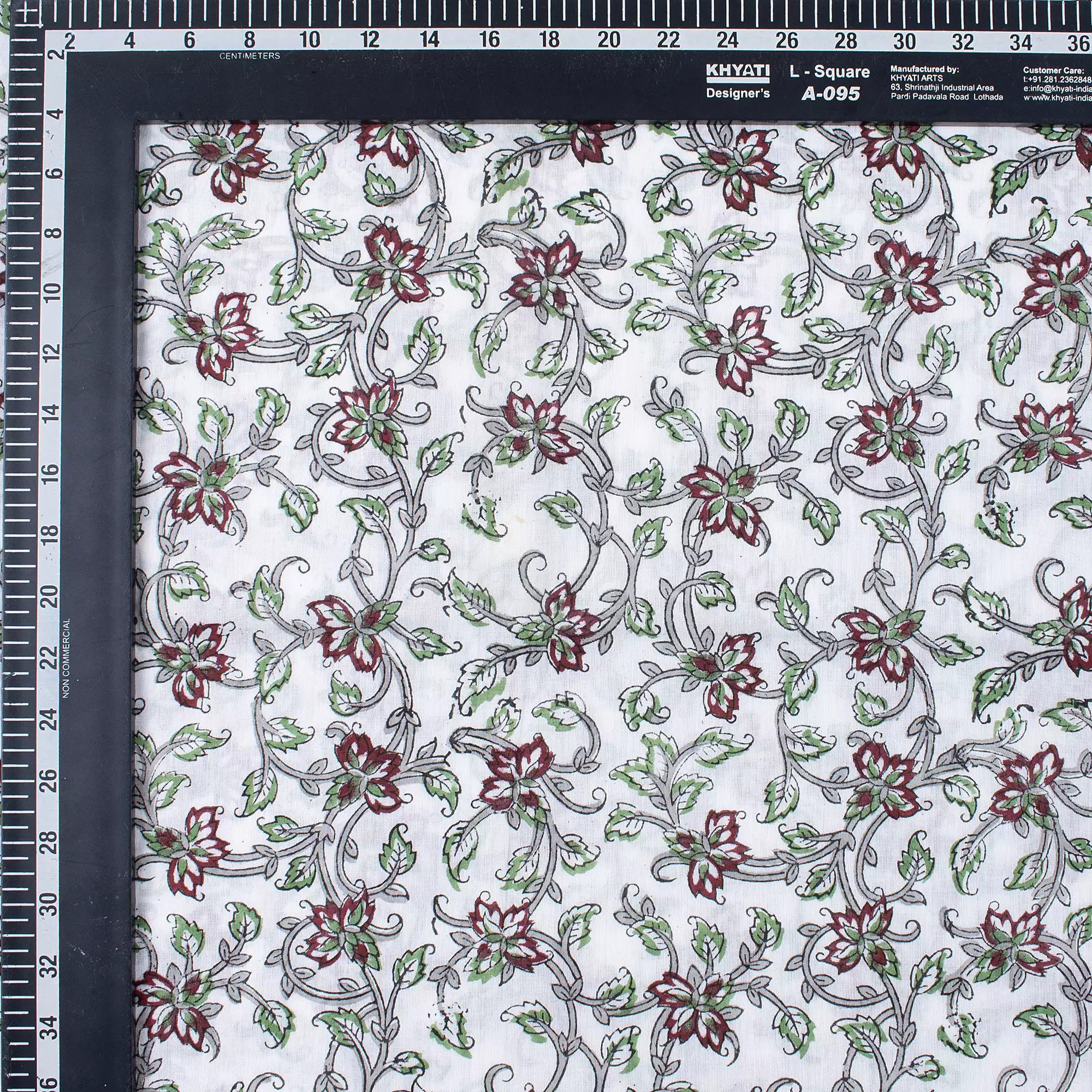 Red Floral Pure Cotton Hand Block Printed Fabric