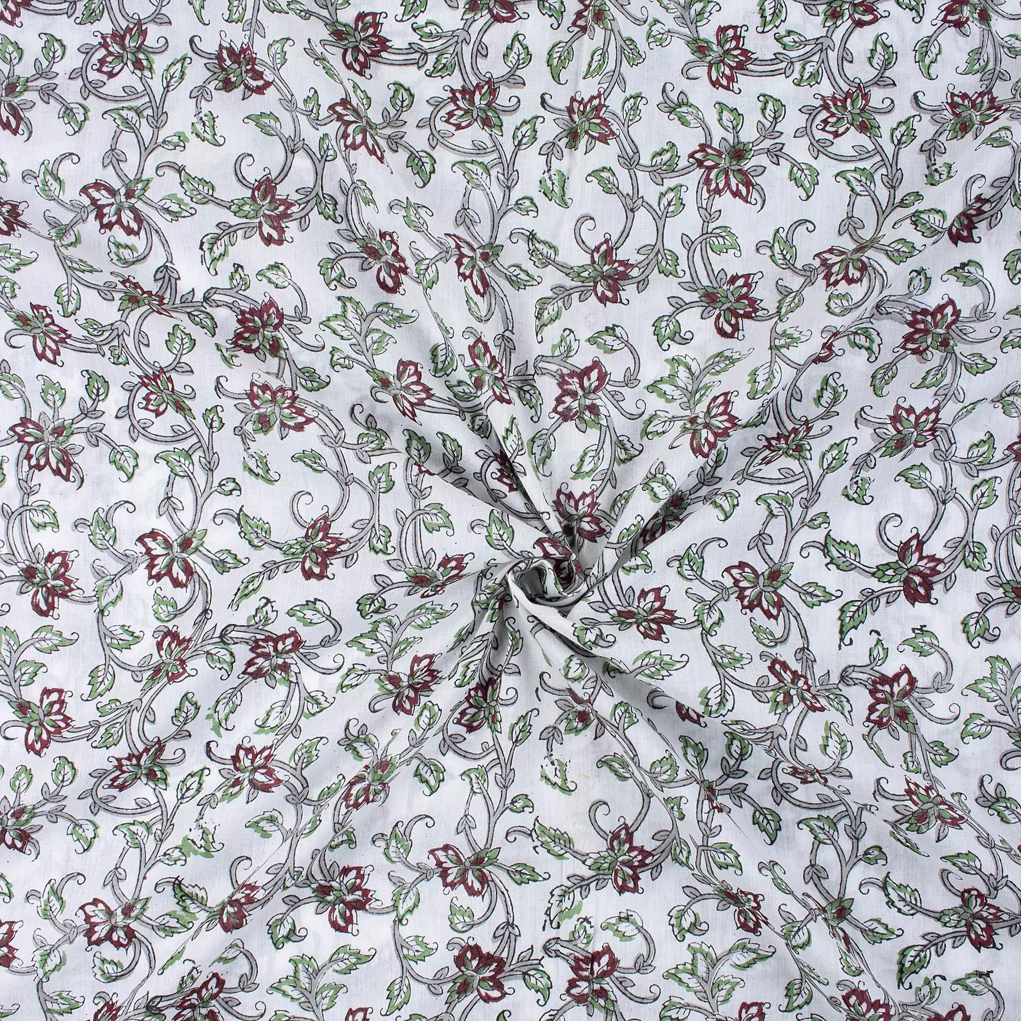 Red Floral Pure Cotton Hand Block Printed Fabric