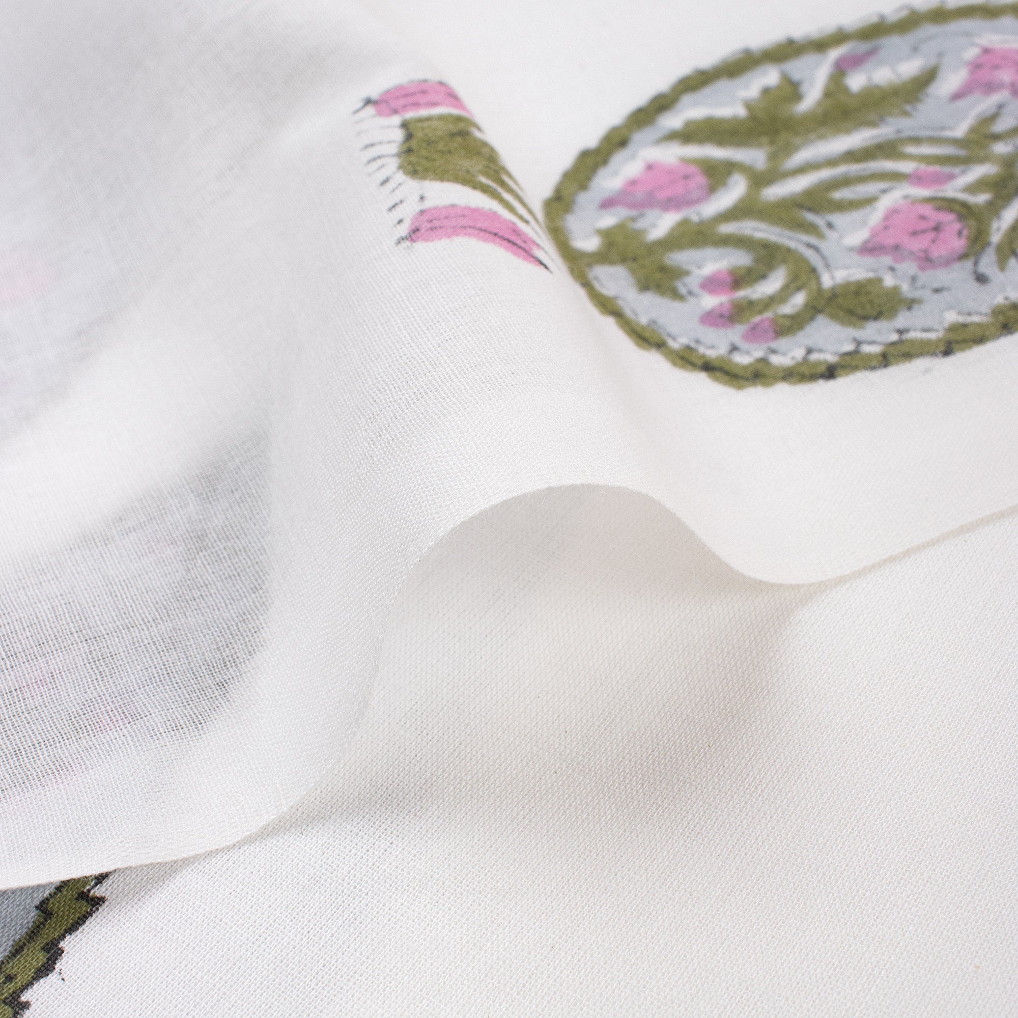 Green Leaf Hand Block Printed Fabric Cloth