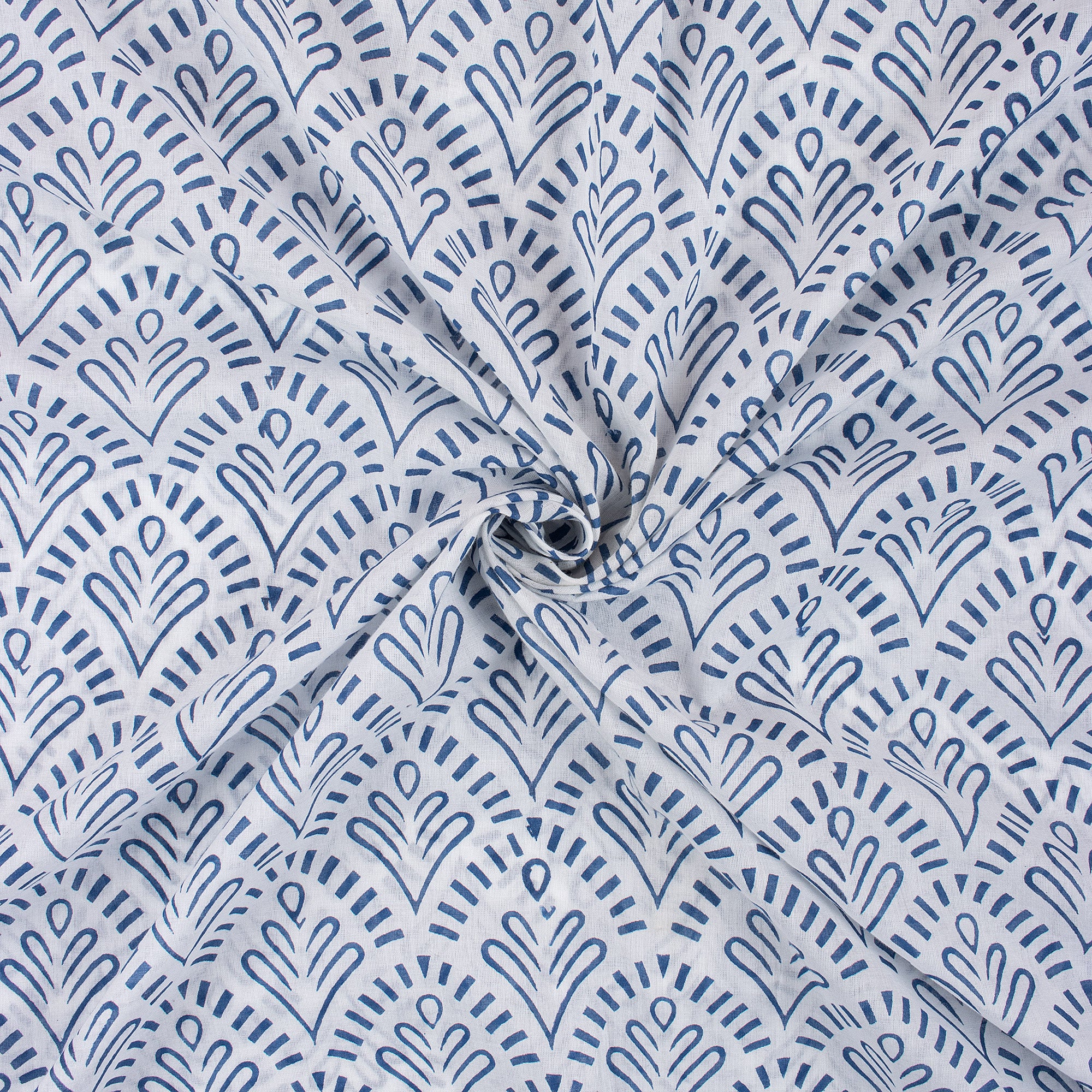 Blue Leaf Hand Block Printed Cotton Fabric
