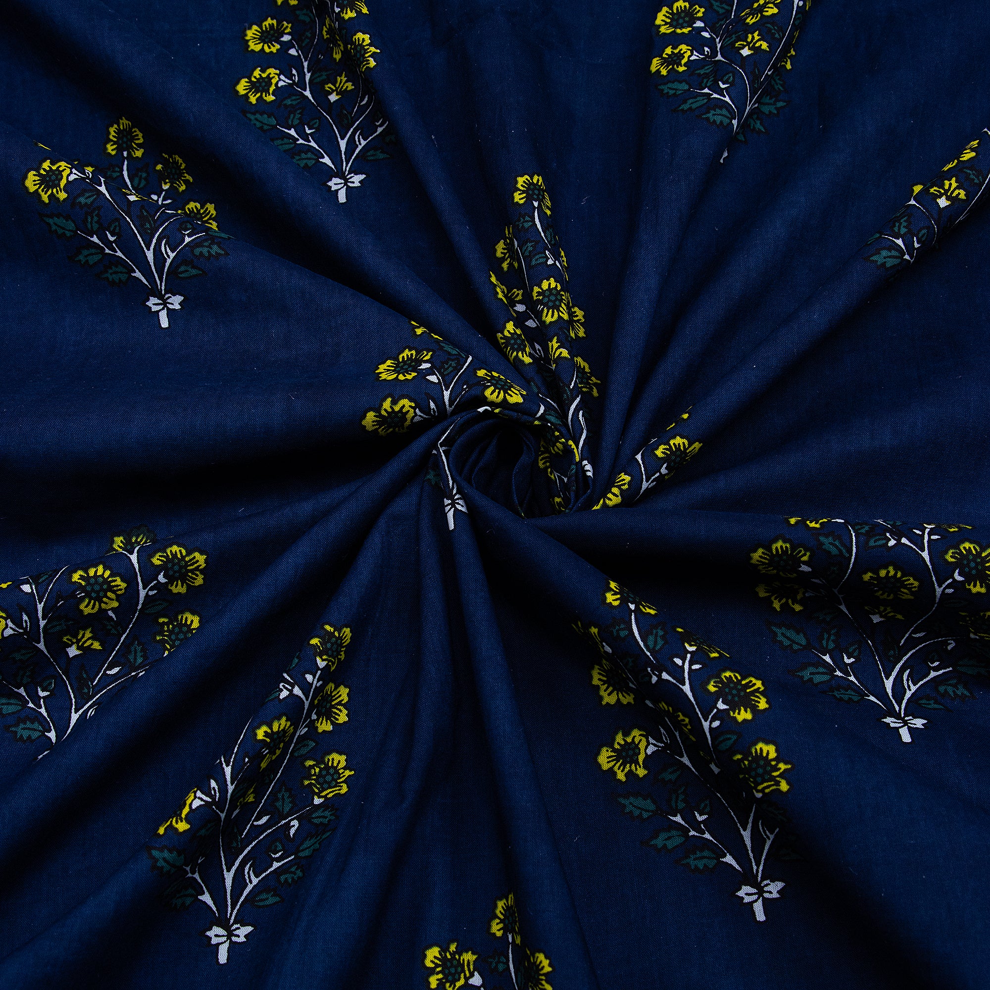 Blue Floral Printed Cotton Fabric