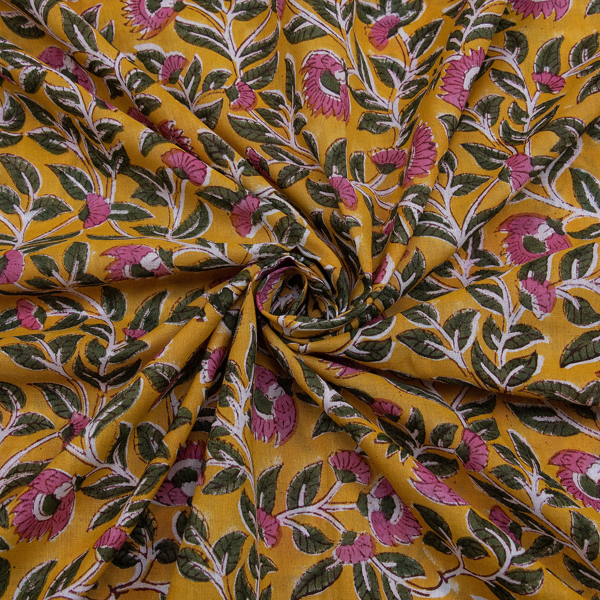 Mustard Yellow Jaipuri Cotton Running Fabric