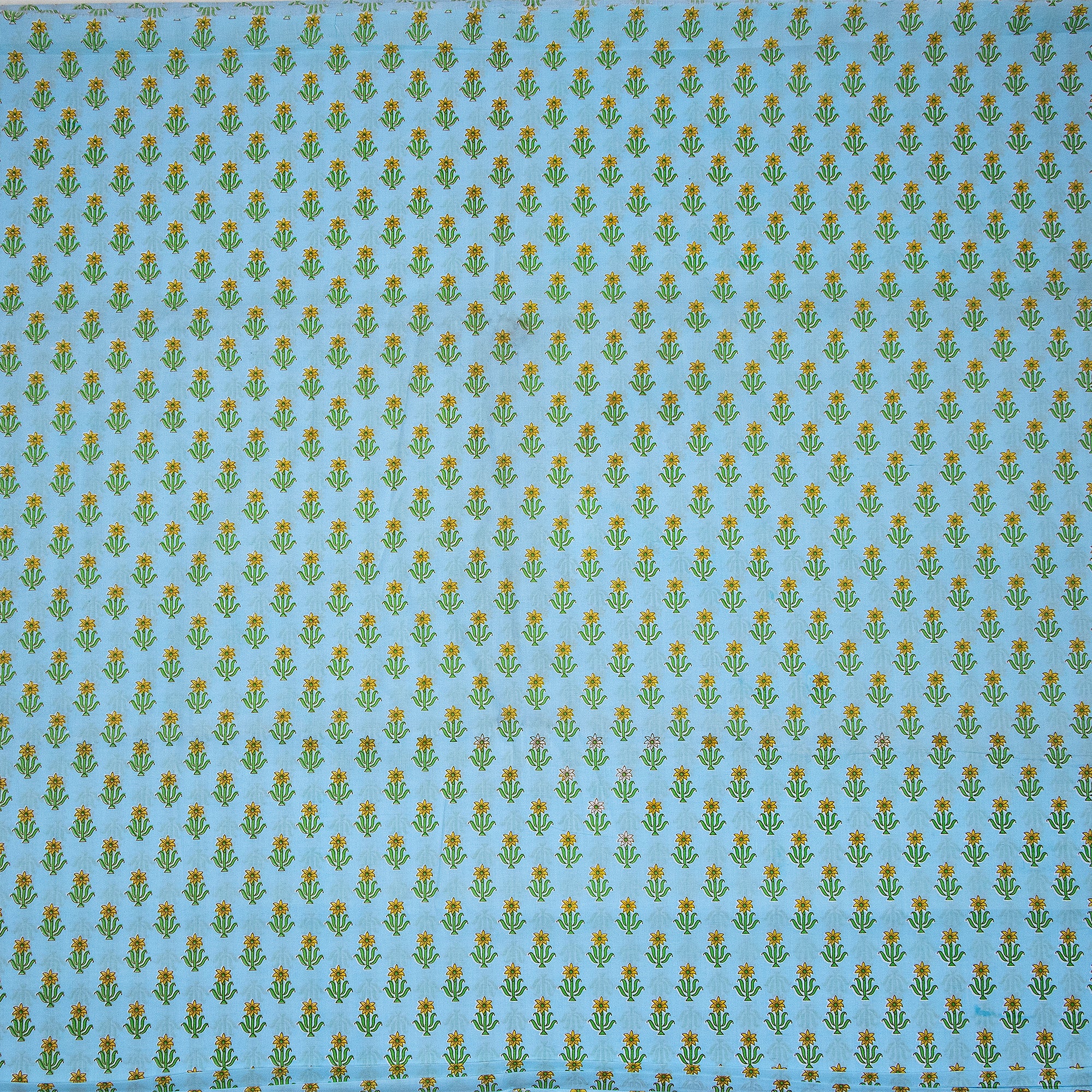 Sky Blue Block Floral Print Running Material
