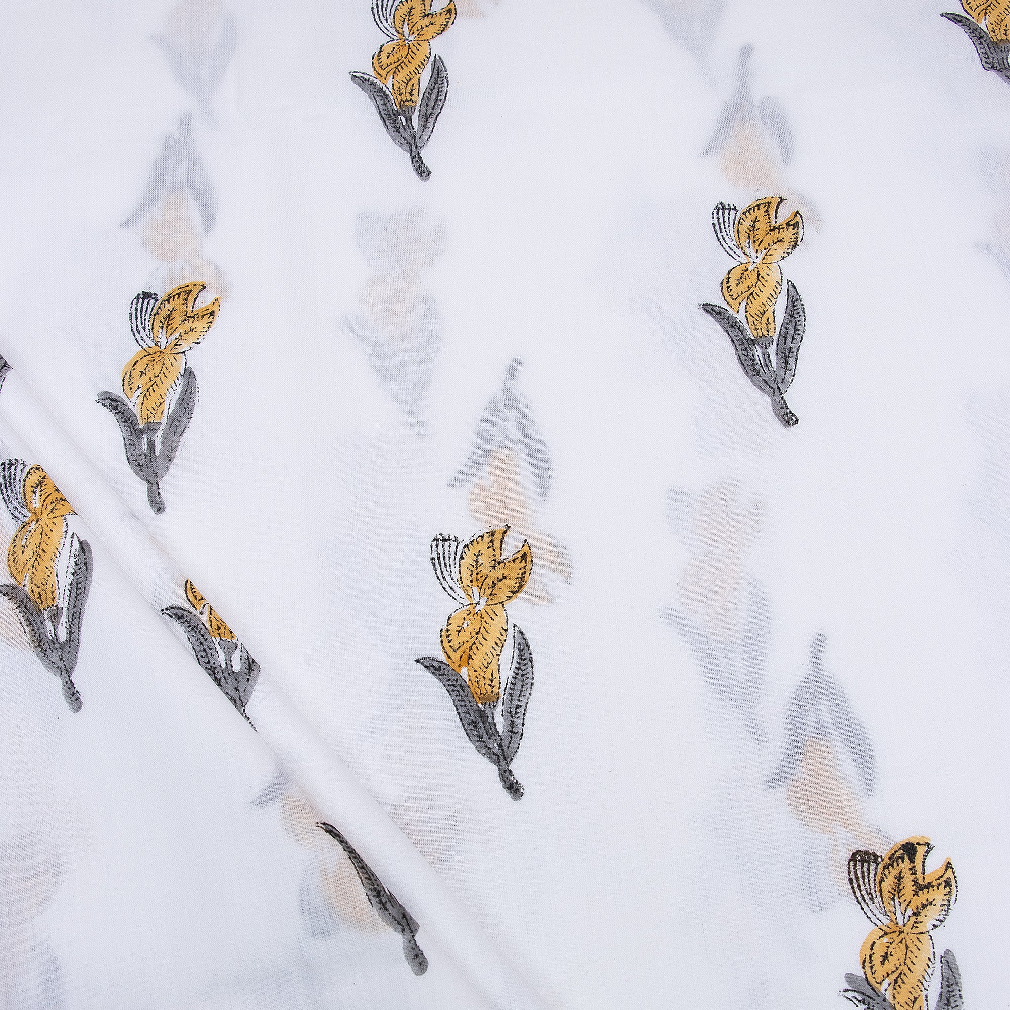 Yellow Floral Print Cotton Running Material