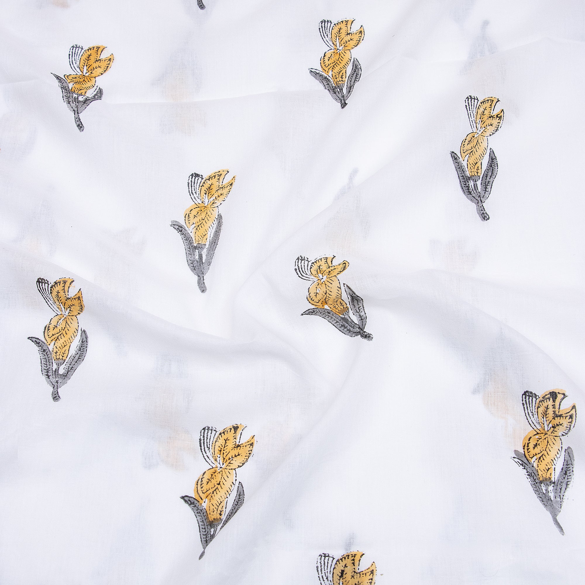 Yellow Floral Print Cotton Running Material