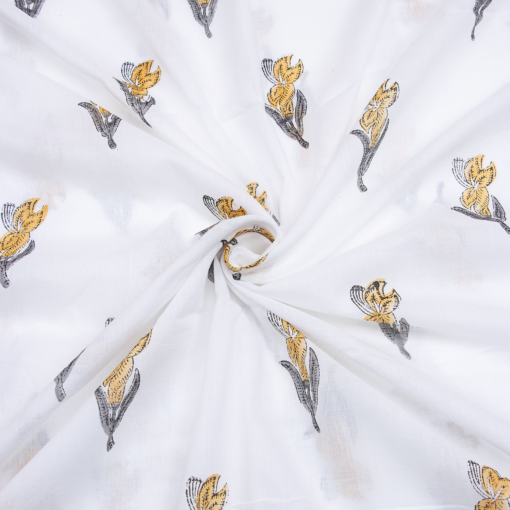 Yellow Floral Print Cotton Running Material