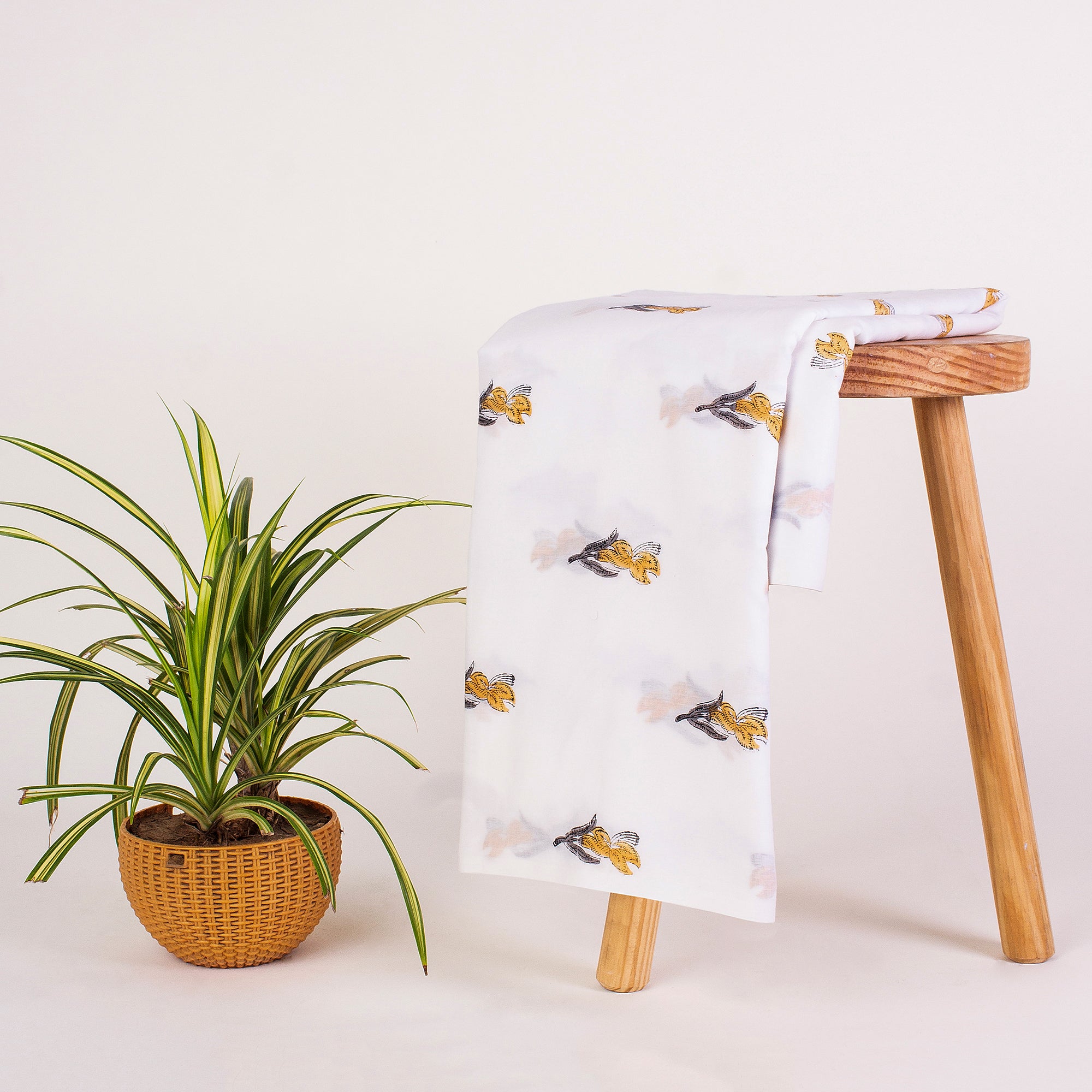 Yellow Floral Print Cotton Running Material